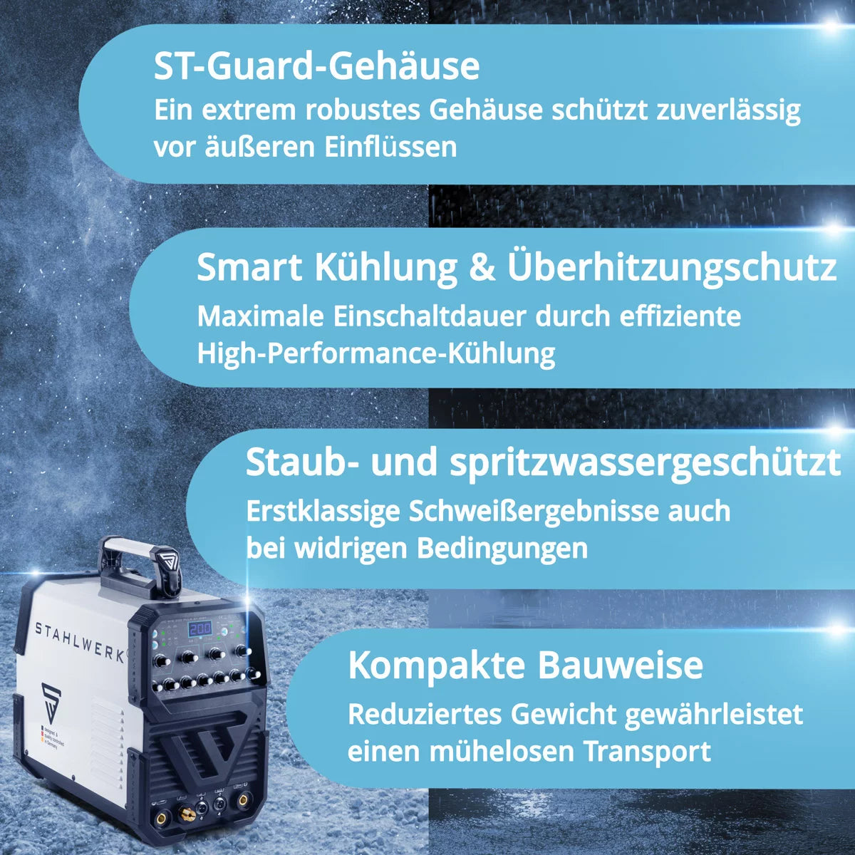 STAHLWERK Schweißgerät AC/DC WIG 200 Puls ST IGBT Vollausstattung / 200 A WIG & MMA Schweißgerät mit Pulsfunktion / Aluminium Schweißgerät