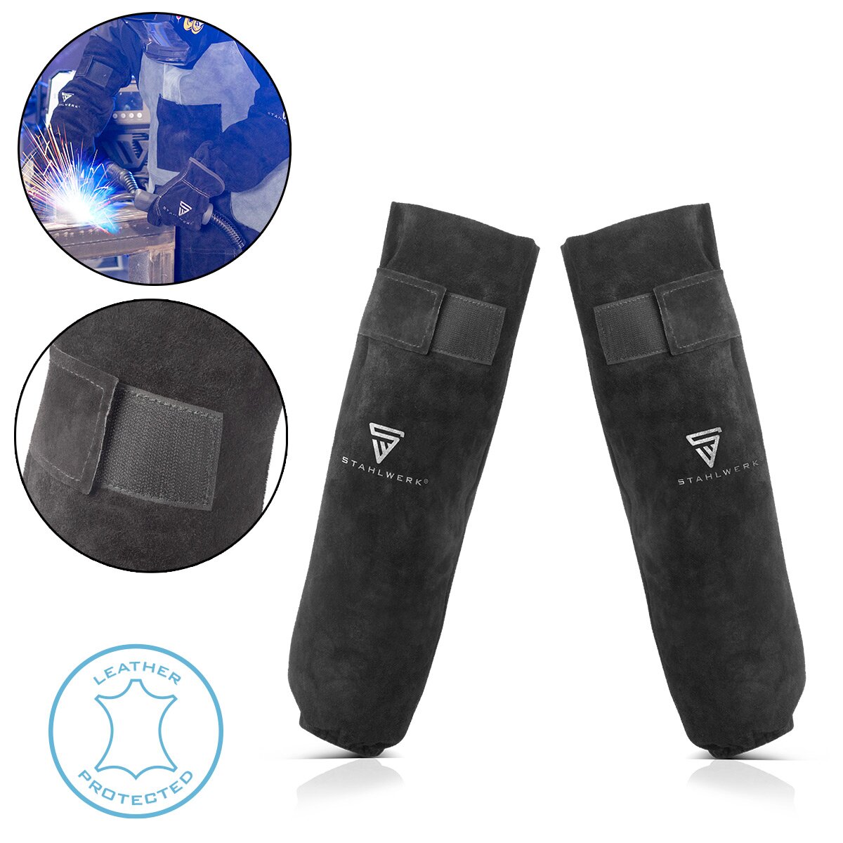 STAHLWERK Schweißerärmel | Schweißerstulpen | Schweißerschutzärmel | Schweißerarmschutz | Schweißerschutzkleidung mit Klettverschluss aus hochwertigem Spaltleder zum Schweißen und Plasmaschneiden