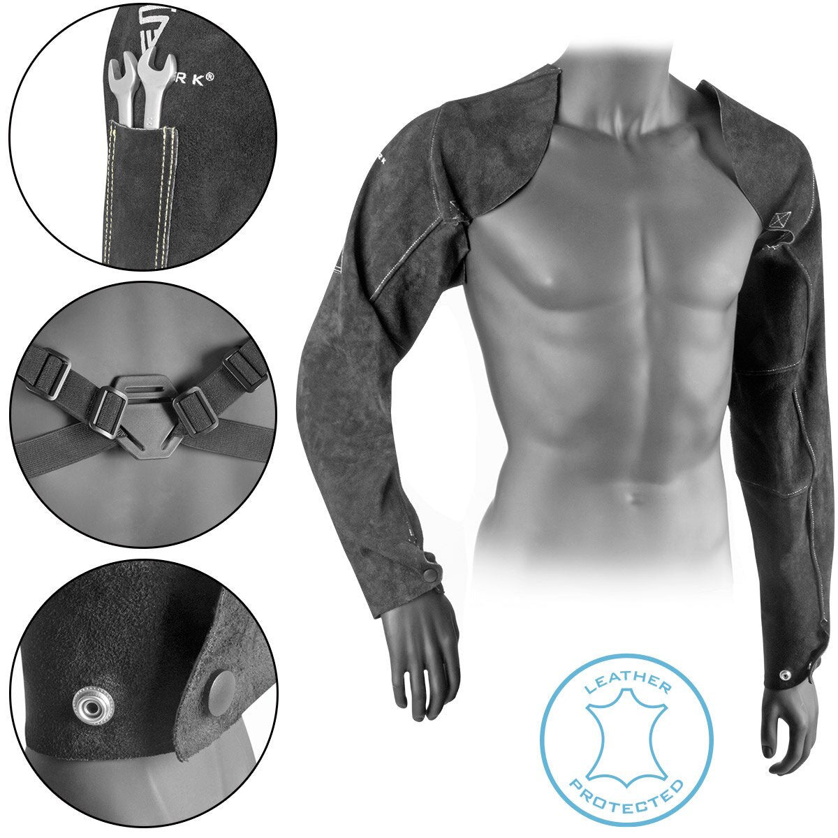 Maniche di saldatura in acciaio | Pasta di saldatura | | Protezione da saldatura | Abbigliamento per la protezione della saldatura con una cinghia di vettore realizzato in pelle di gap ad alta qualità per la saldatura e il taglio del plasma