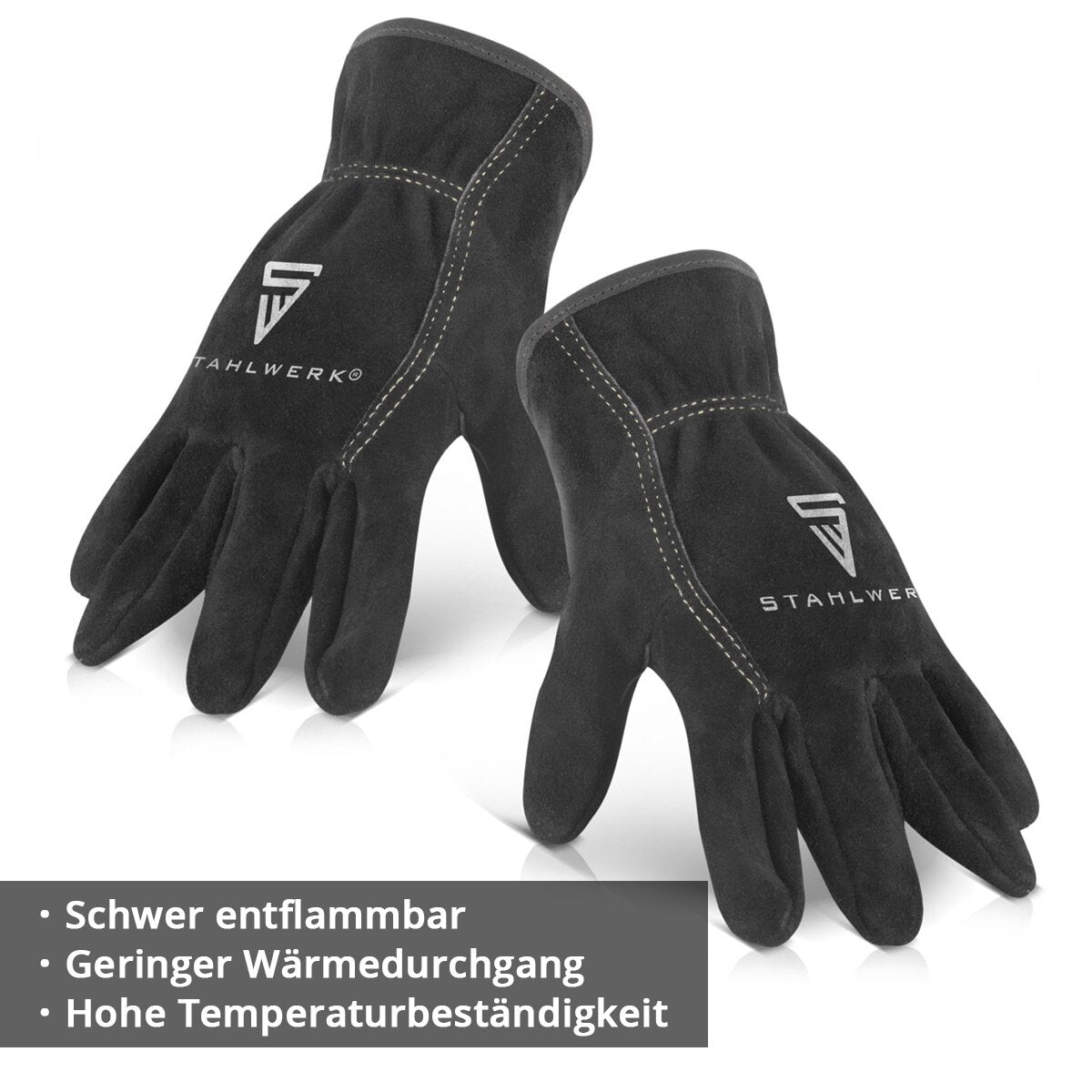 STAHLWERK Schweißerhandschuhe | Hitzeschutzhandschuhe | Arbeitshandschuhe | Hitzebeständige Handschuhe aus hochwertigem Spaltleder zum Schweißen und Plasmaschneiden