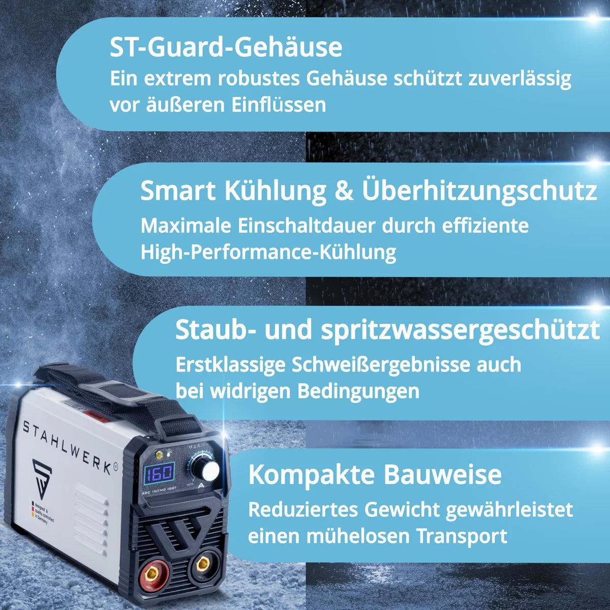 STAHLWERK ARC 160 MD Schweißgerät - DC MMA | E-Hand | Lift-TIG Inverter mit 160 Ampere, IGBT Technologie und Single-Board, 7 Jahre Hersteller-Garantie