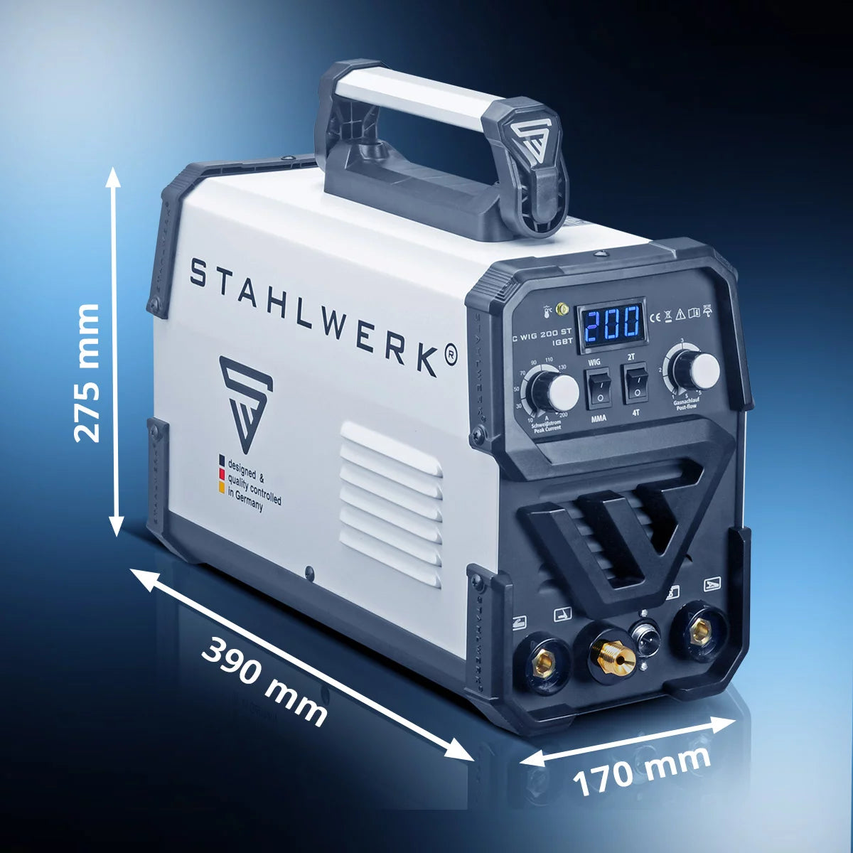 STAHLWERK DC WIG 200 ST IGBT - Vollaustattung Set - Kombi WIG Schweißgerät mit 200 A und MMA, Schweißen von Stahl, Edelstahl uvm. (kein ALU-Schweißen)