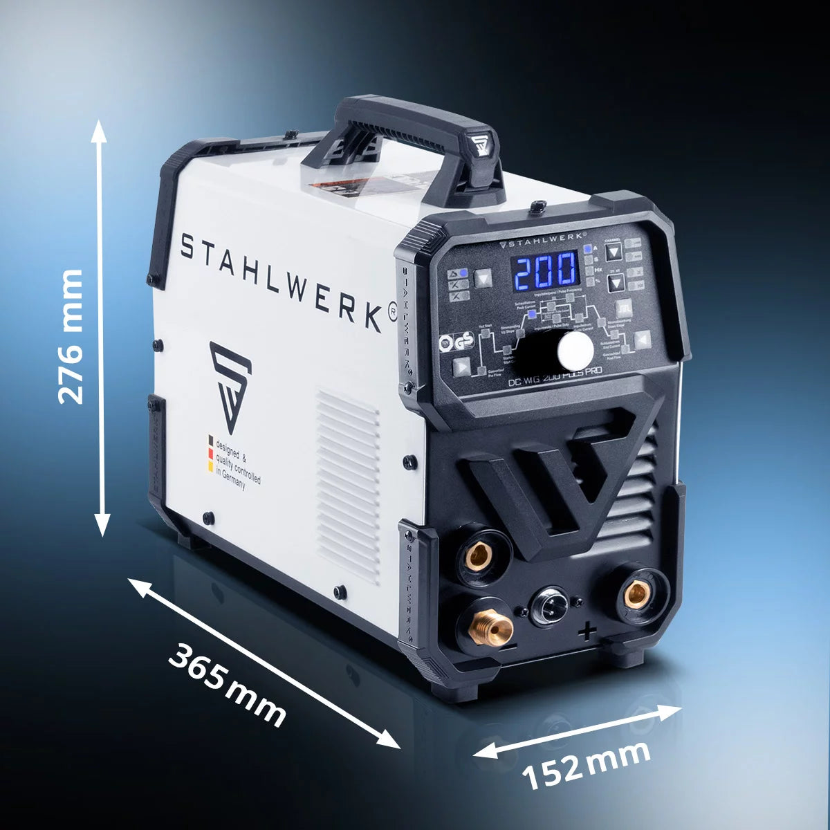 Máquina de soldadura 2-en-1-Combi de Steelworks DC WIG 200 PULS Máquina de soldadura de peluca profesional-digital Profull-Digital con función MMA E-Hand and Pulse, adecuada para chapa delgada de metal