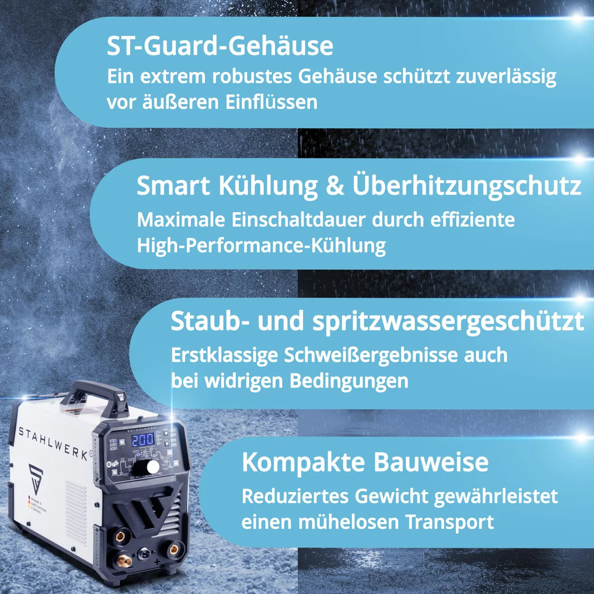STAHLWERK DC TIG 200 Puls Pro totalmente equipada: soldadora TIG digital profesional con función manual y de pulso eléctrica MMA, adecuada para chapa fina