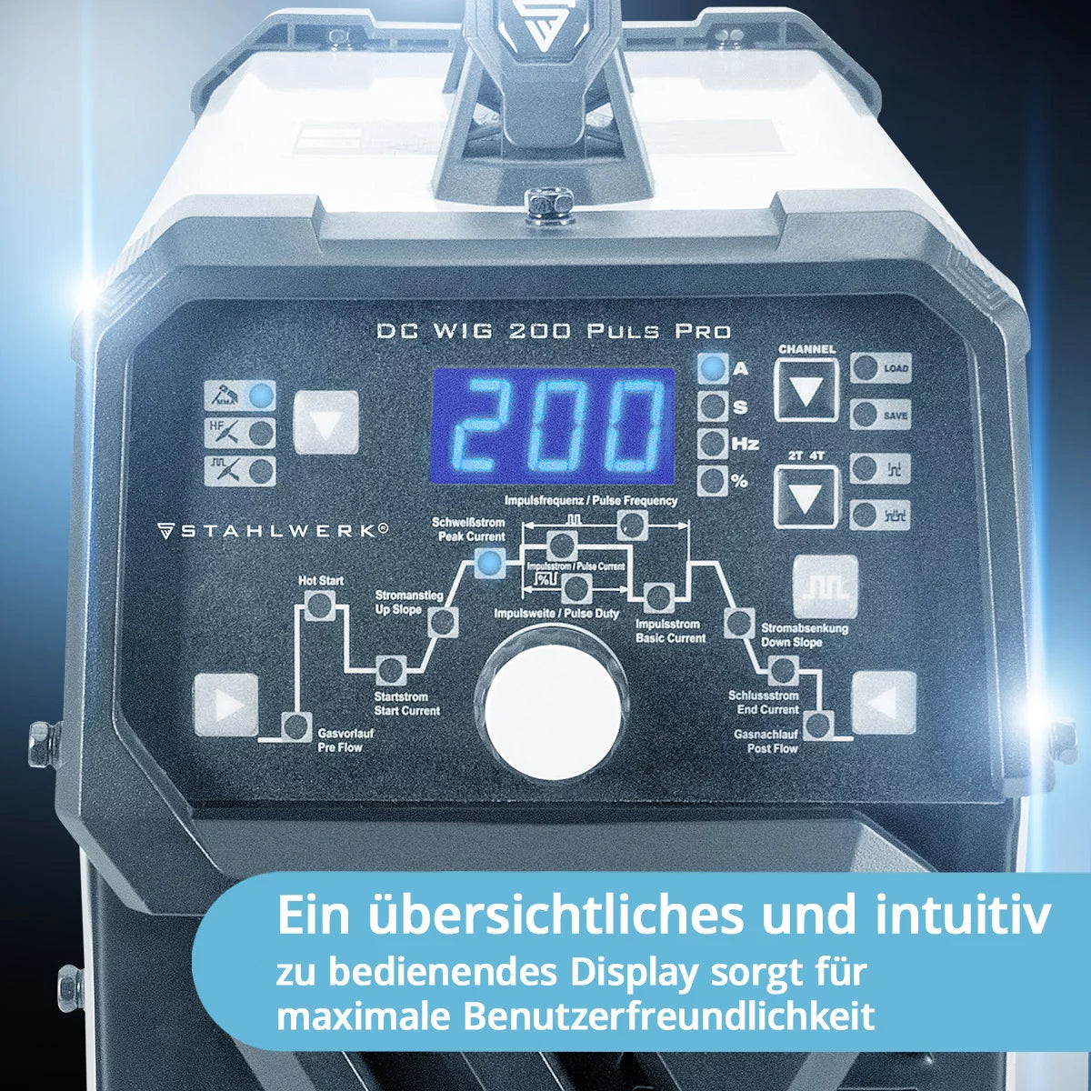 STAHLWERK DC TIG 200 Puls Pro totalmente equipada: soldadora TIG digital profesional con función manual y de pulso eléctrica MMA, adecuada para chapa fina