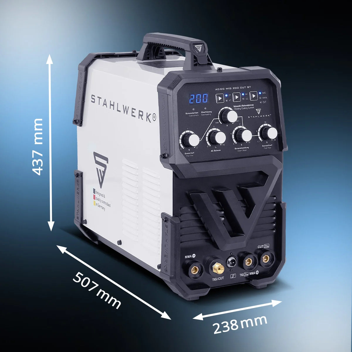 STAHLWERK welding machine AC/DC TIG 200 CUT ST - combination 200 A TIG MMA welding machine with 45 A CUT plasma cutter, suitable for ALU