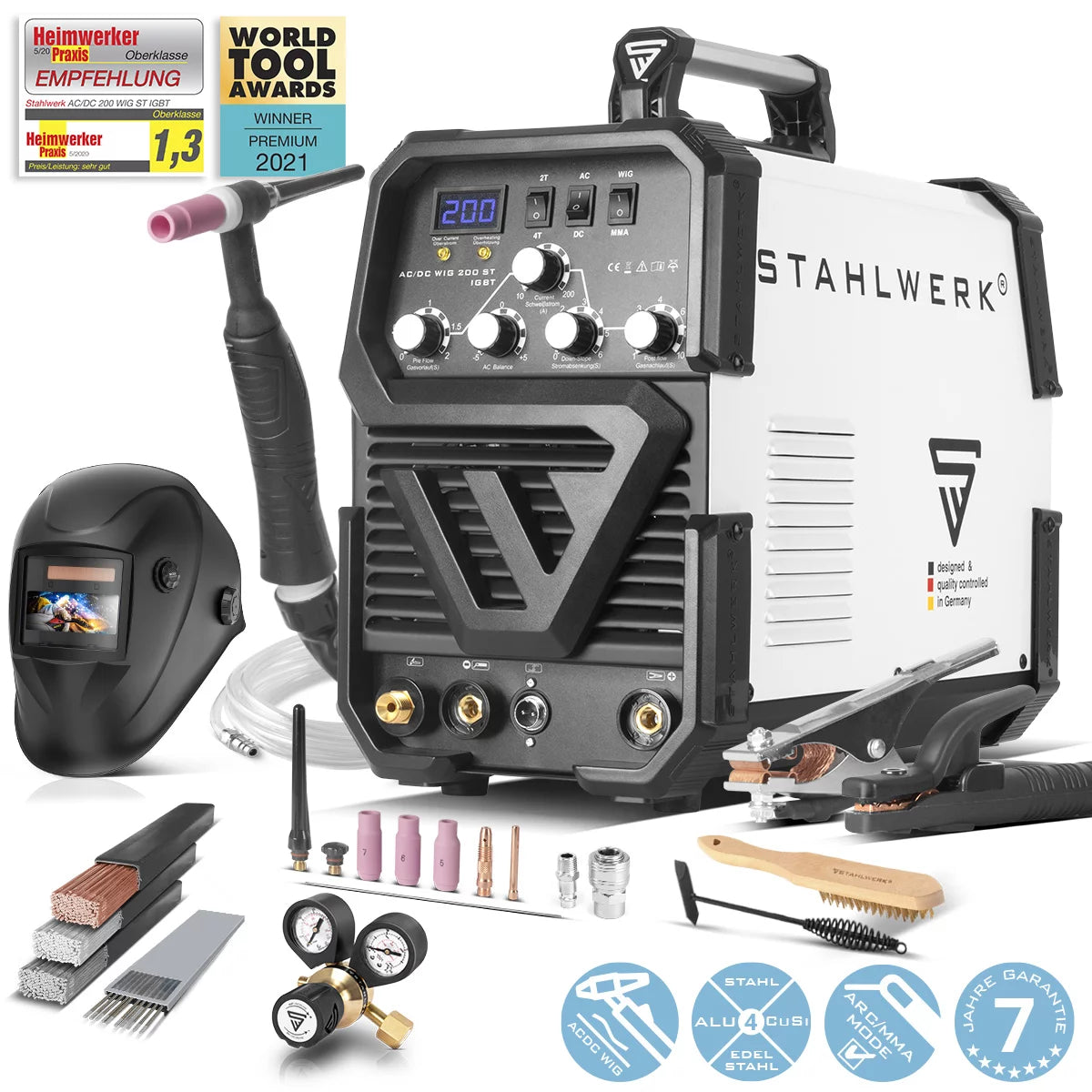 STAHLWERK Schweißgerät AC/DC WIG 200 ST IGBT Vollausstattung / Kombischweißgerät / Kombi Schweißanlage mit 200 A WIG & MMA, Alu geeignet