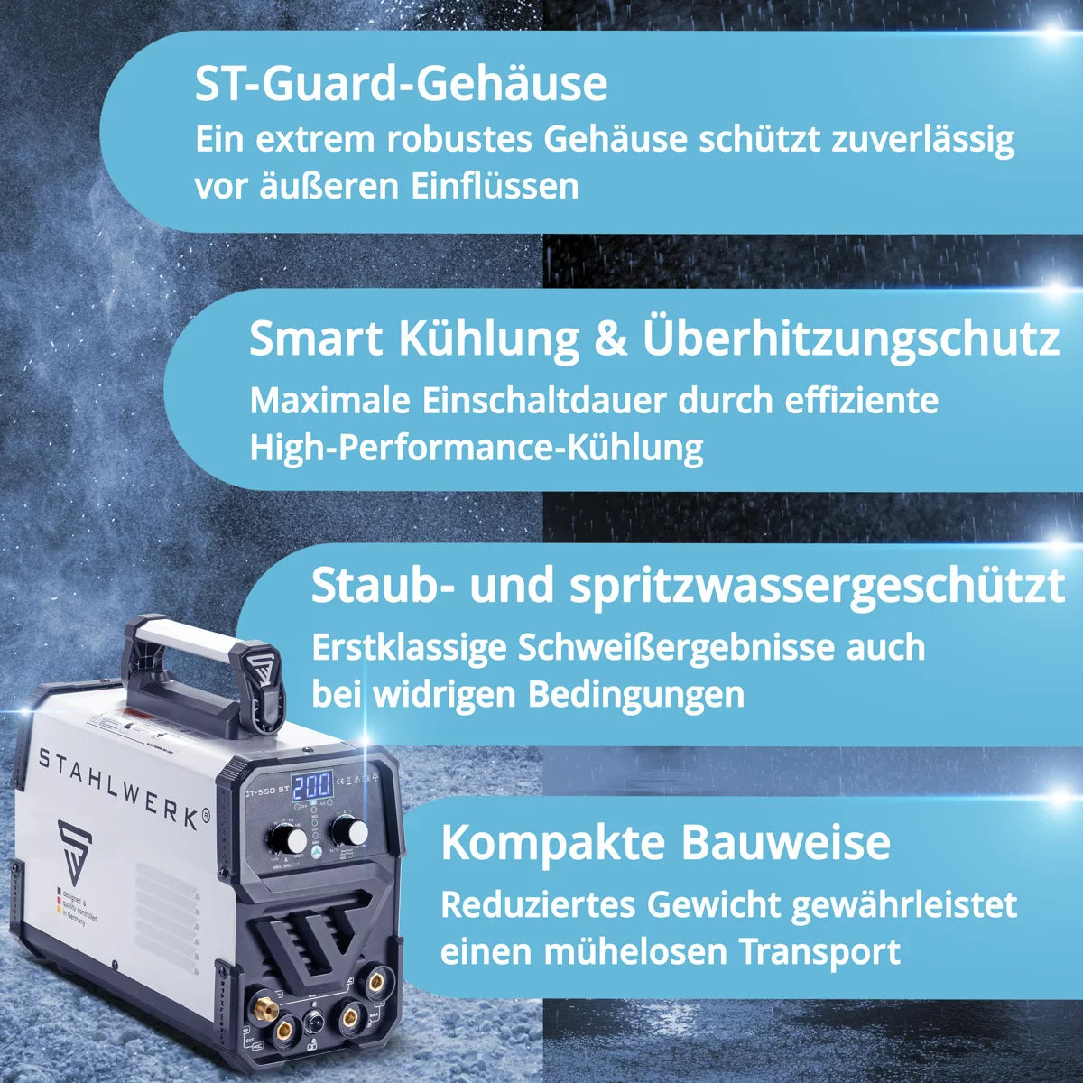 Steelworks 3 arada 1 Kombi Kaynak Cihazı CT 550 ST IGBT Elektrod ve Plazma Fonksiyonu / DC WIG MMA Kaynak cihazı 12mm'ye kadar plazma kesici, 200 amper peruk / mma + 50 A Cut