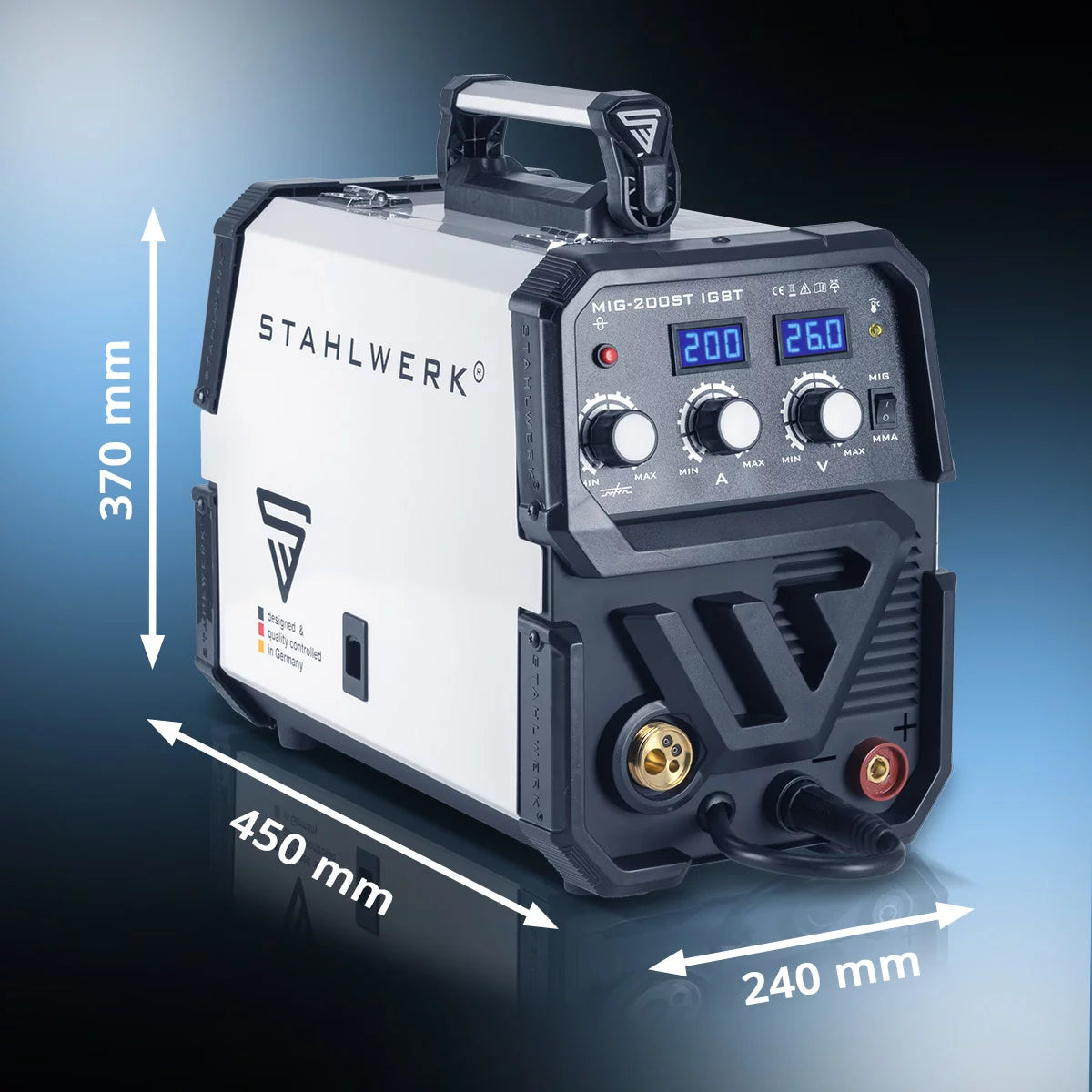 STAHLWERK MIG MAG 200 ST IGBT - MIG MAG Schutzgas Schweißgerät mit 200 Ampere, FLUX Fülldraht geeignet, mit MMA E-Hand