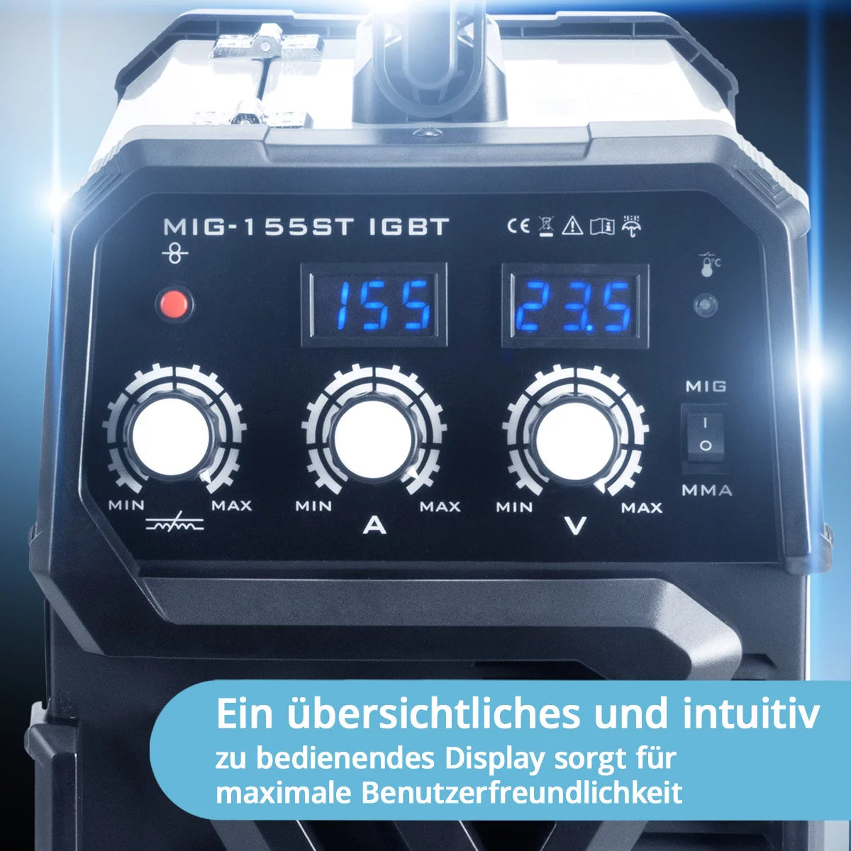 STAHLWERK welding machine MIG MAG 155 ST IGBT with synergic wire feed and real 155 amps / inert gas welding machine with MMA / E-hand