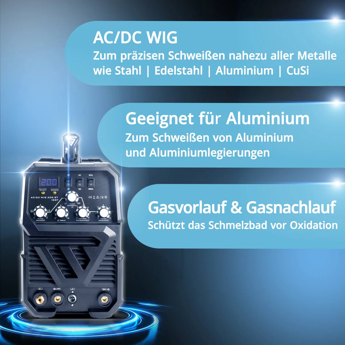 STAHLWERK Schweißgerät AC/DC WIG 200 ST IGBT / Kombischweißgerät / Kombi Schweißanlage mit 200 A WIG & MMA, Alu geeignet