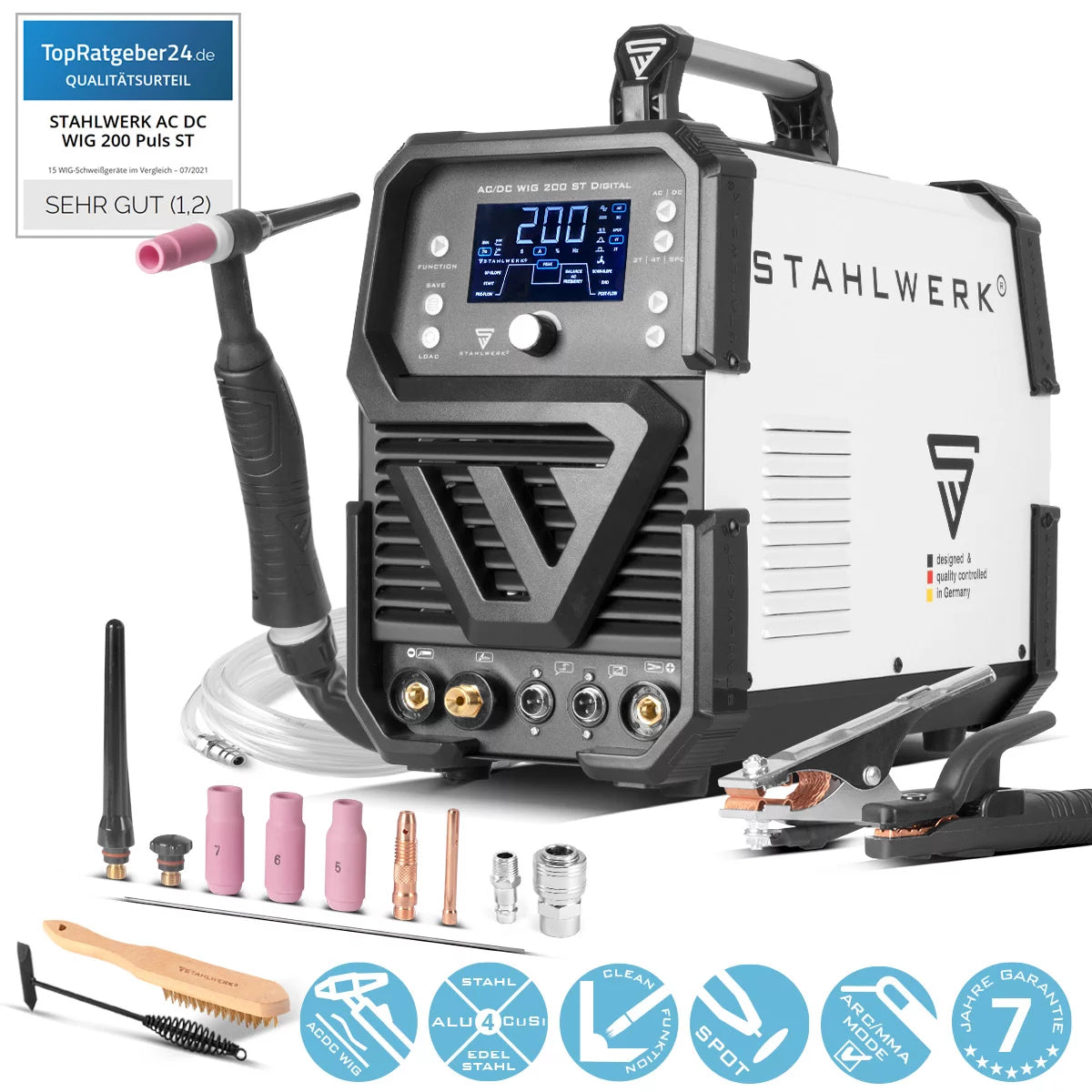 Welding Machine di acciaio AC/DC WIG 200 St Digital | Dispositivo di saldatura combinato | Funzione spot | Sistema di saldatura combinata | Wig MMA inverter con funzionalità integrata con funzione pulita integrata