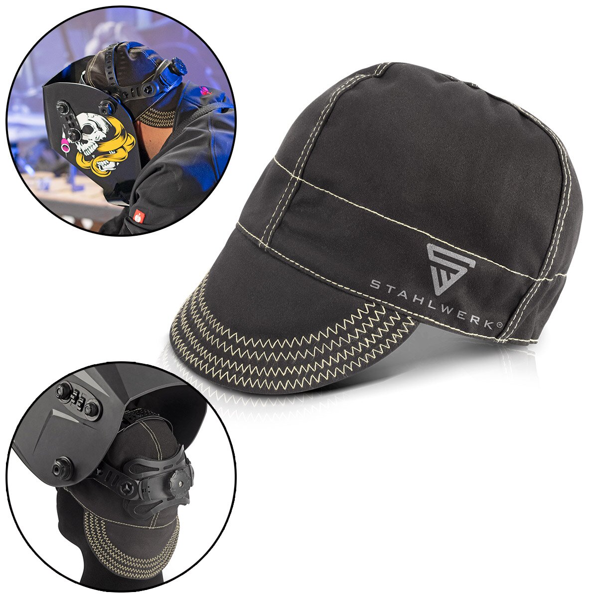 STAHLWERK Schweißkappe | Schweißermütze | Schweißhelm | Schweißhaube | Schweißermaske | flammenhemmende Schweißerschutzkleidung zum Schweißen und Plasmaschneiden