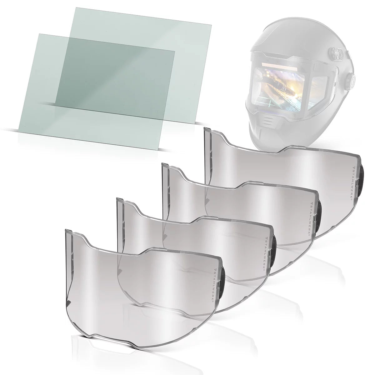 STAHLWERK Schweißhelm Ersatzscheiben 6er Set Ersatzgläser innen und außen| Schweißschutzglas | Visierglas | Schutzgläser EN ISO 16321 für Vollautomatik-Schweißhelm SPLIT