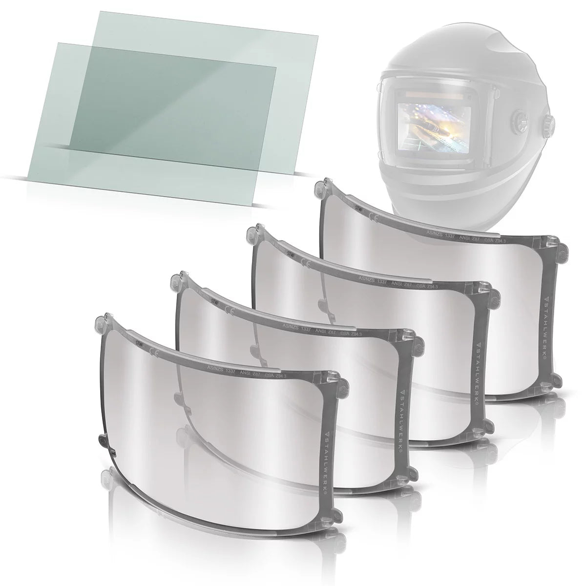 STAHLWERK Schweißhelm Vorsatzscheiben 6er Set | Ersatzgläser innen und außen | Schweißschutzglas | Visierglas | Schutzglas nach EN ISO 16321 | Ersatzscheiben für den Vollautomatik Schweißhelm BULLET