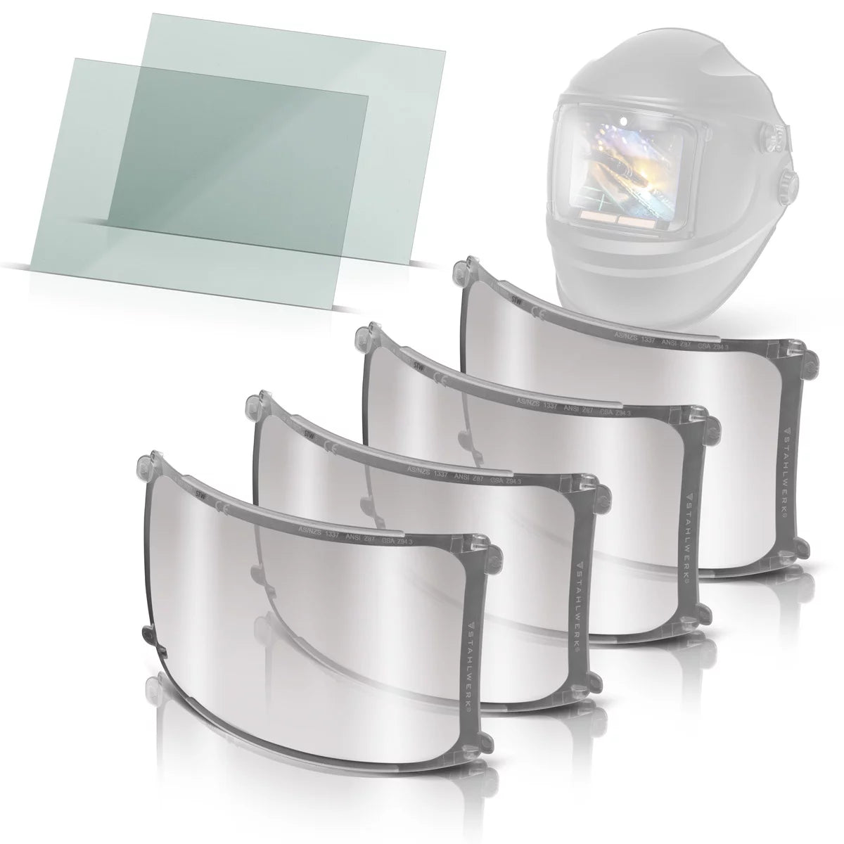 STAHLWERK Schweißhelm Ersatzscheiben 6er Set Ersatzgläser innen und außen| Schweißschutzglas | Visierglas | Schutzgläser EN ISO 16321 für Vollautomatik-Schweißhelm RAPTOR
