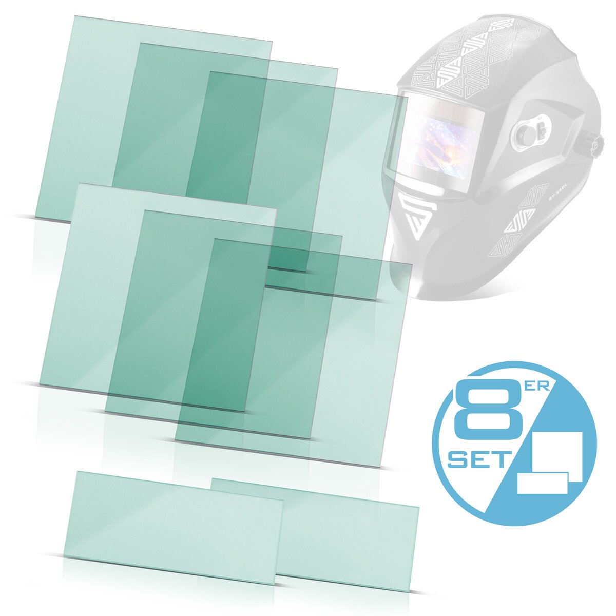 Acciaio schweißhelm intenzioni 8 set, bicchieri di sostituzione interni ed esterni | Vetro di protezione della saldatura | Dischi di sostituzione per casco completamente automatico di saldatura ST 550 L