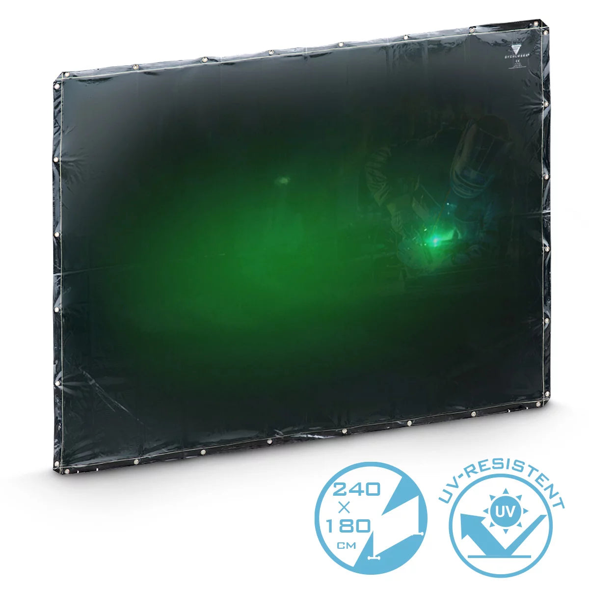 STAHLWERK Schweißschutzvorhang 240 x 180 cm | Schweißvorhang aus UV-resistentem Vinyl-Kunststoff | Extradunkel | DIN EN ISO 25980 | Effektiver Schutz bei Schweiß-, Schneid- und Schleifarbeiten