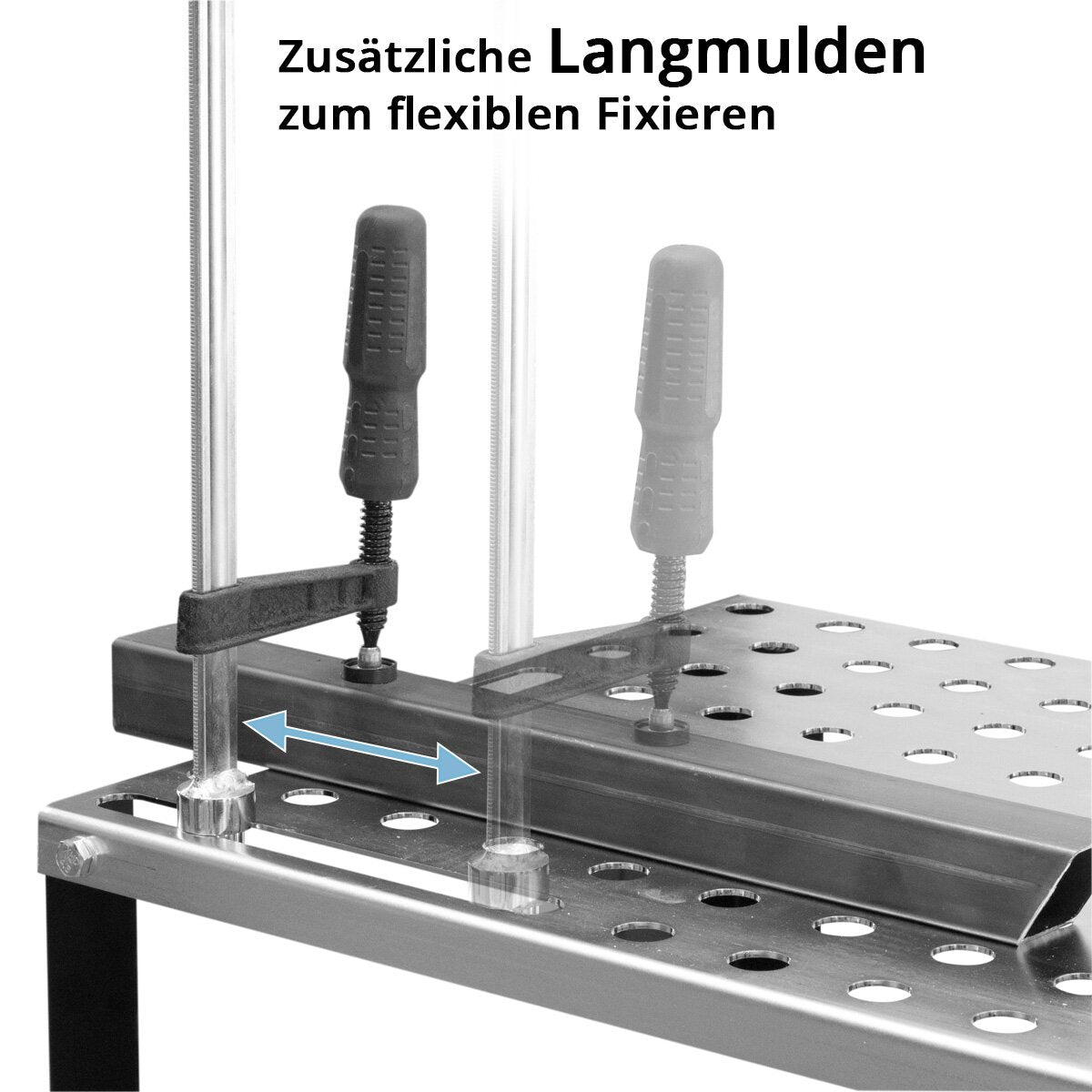 Table de soudage en acier WT-960 ST 915 x 457 mm Tableau d'assemblage galvanisé avec une capacité de charge de 200 kg, une plaque perforée D22, des jambes enrobées en poudre et un compartiment de stockage
