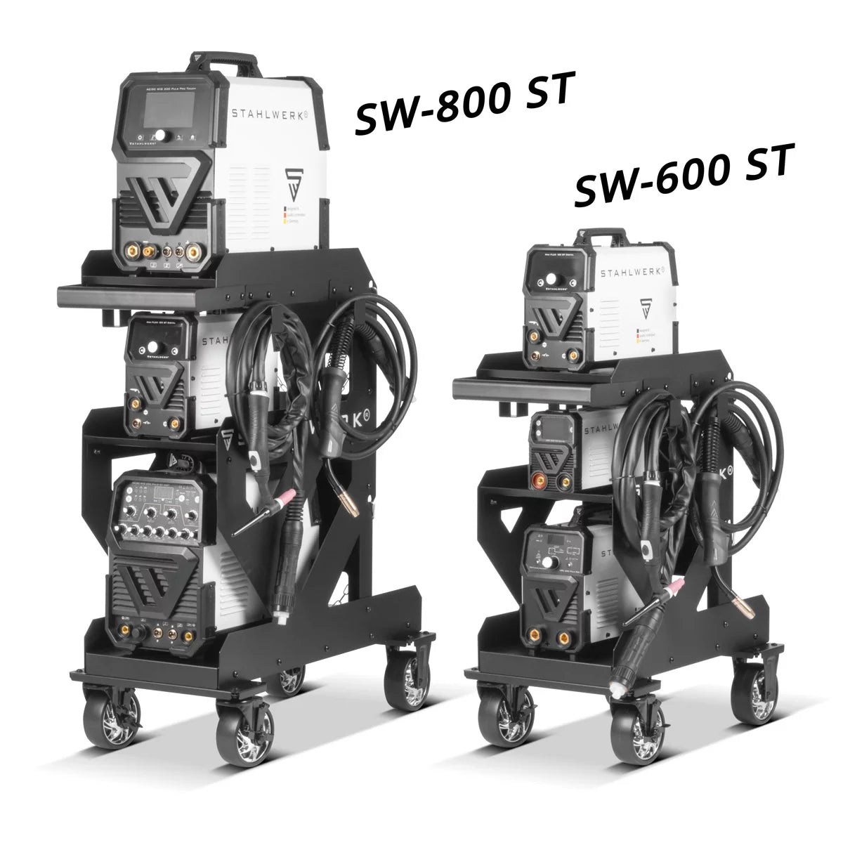 STAHLWERK Schweisswagen SW-600-ST | 1,5 mm Wandstärke | Robuster Schweissgerätewagen | Plasmaschneider-Transportwagen mit Schlauch-und Kabelhalterung | Gasflaschen-Kettensicherung | Longlife-Gummirollen