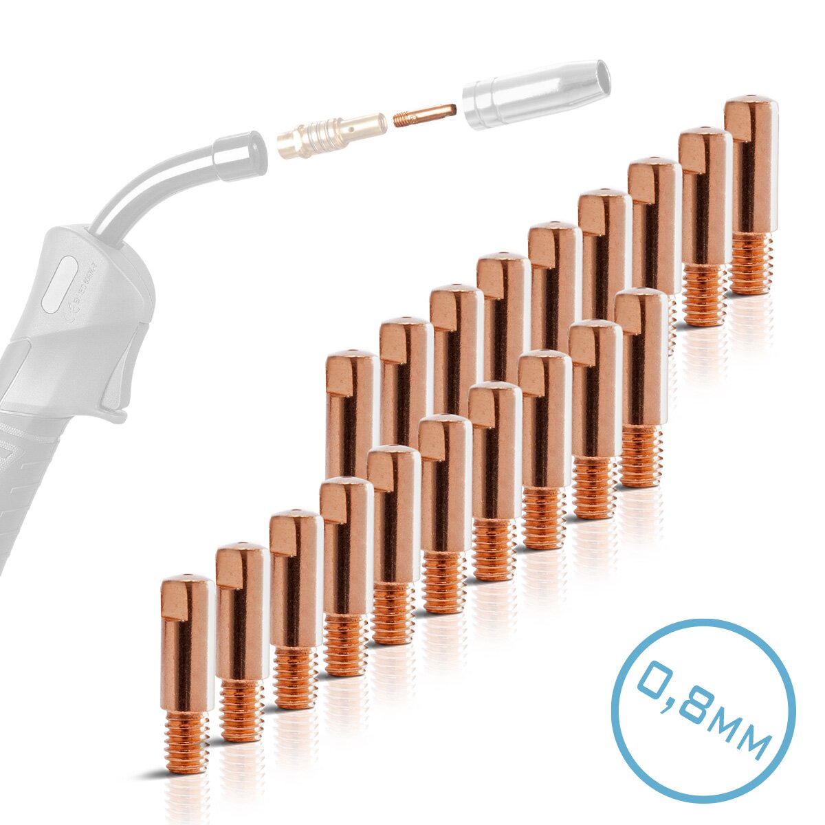 Steelworks 20 Set Ak15 | MB15 | Ak14 | Ugelli elettrici MB14 | Gli ugelli di contatto M6X25 in parti di usura Mig da 0,8 mm set | Accessori per saldatura per bruciatori di saldatura