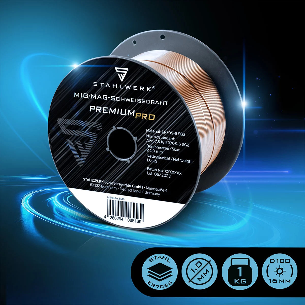 Steelworks 2 x MIG Mag welding wire ER70S-6 SG2 Ø 1.0 mm S100/D100 wire roller 1 kg