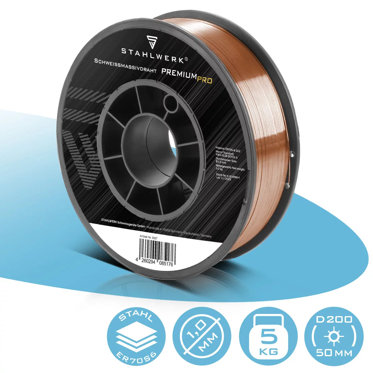 Stahlwerk Mig MAG Premium Kaynak Teli ER70S-6 SG2 Ø 1.0 mm S200/D200 Tel Rulo 5 kg