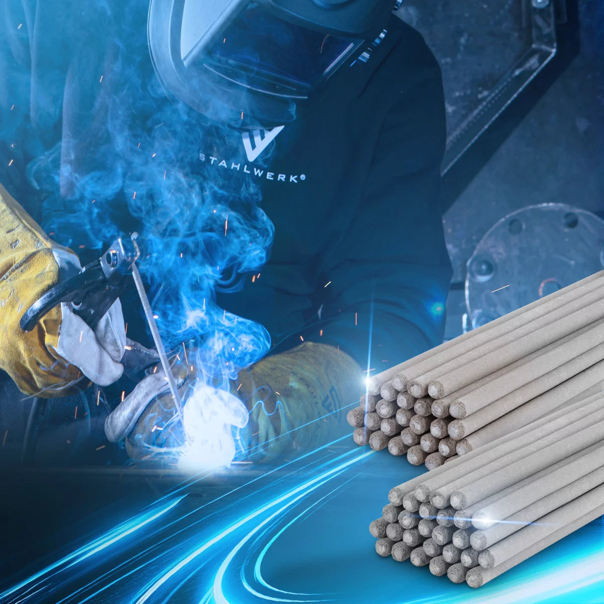 STAHLWERK 2x rod electrodes AWS E6013RR thick rutile coated 3.2 x 350 mm, welding current 90-130 A, high chemical purity, 2 kg MMA ARC.