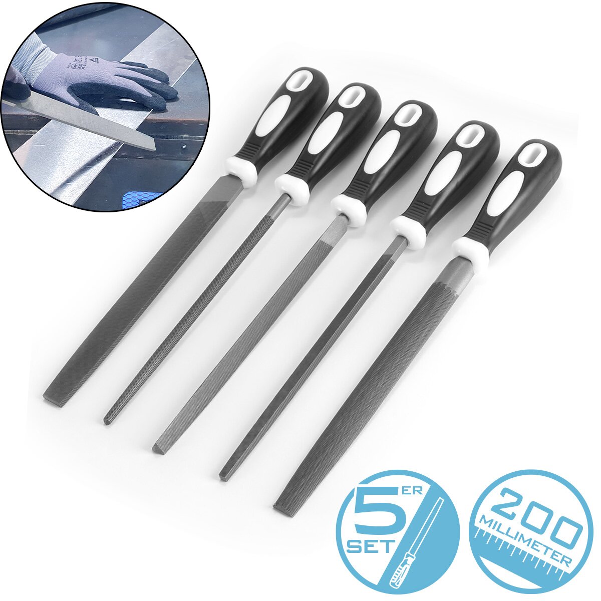 Fichiers en acier Stahlwerk 5 Set 200 mm | 8 "Fichiers Raspeln | Métal | Fichiers d'atelier | Ensemble de fichiers pour l'édition professionnelle en métal, en bois et plastique
