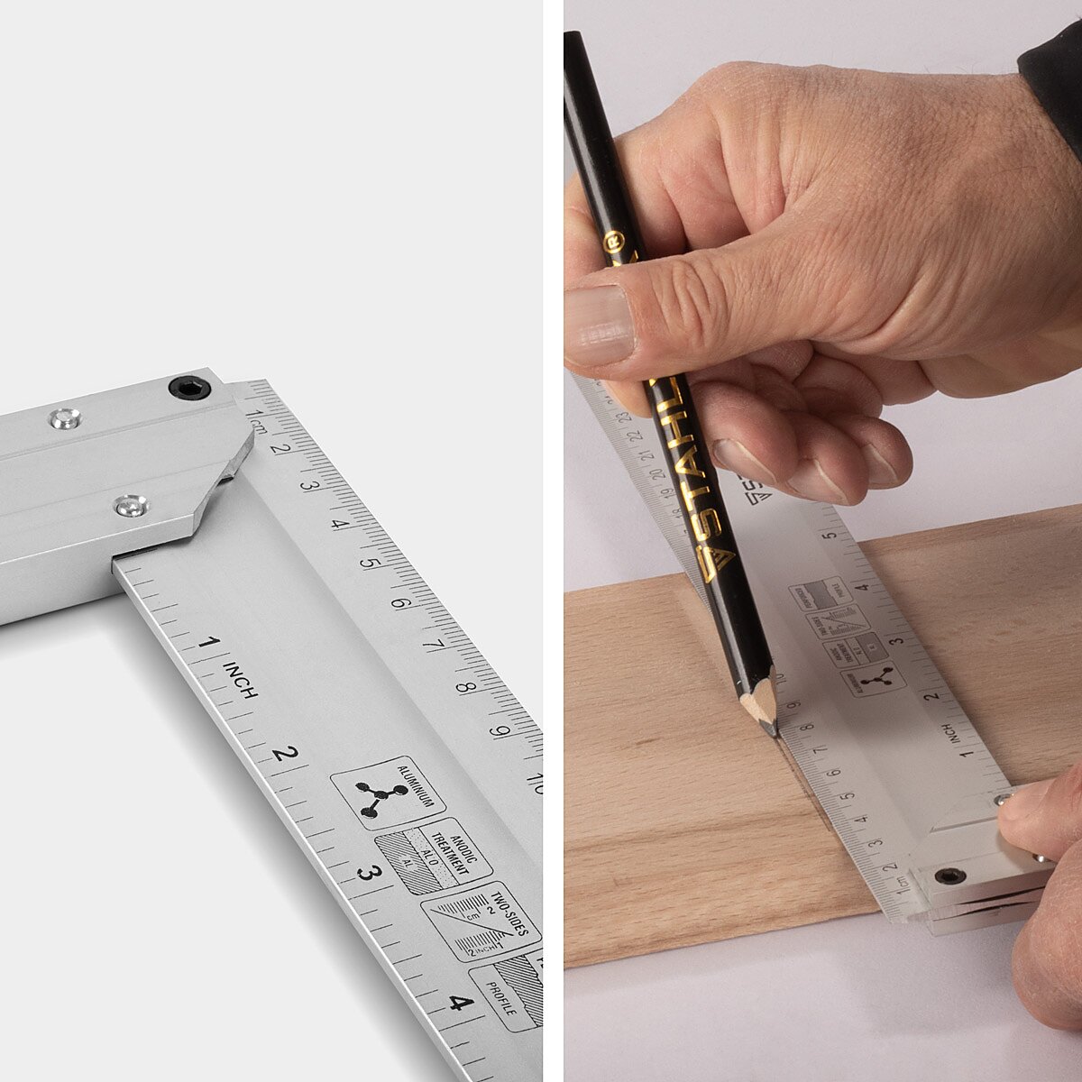 STAHLWERK Aluminium Anschlagwinkel Messwinkel Zimmermannswinkel 400 mm Winkel mit cm und Zoll genietet