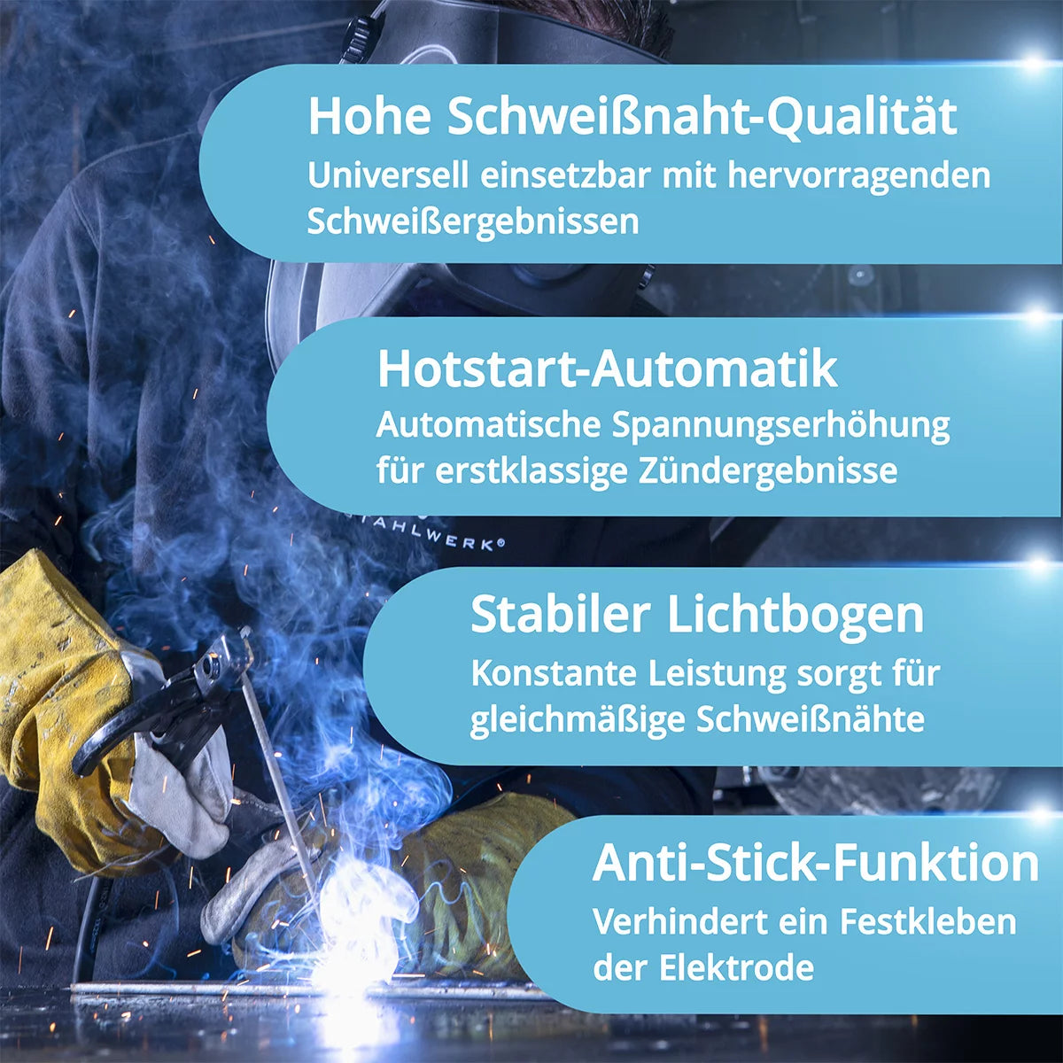 STAHLWERK ARC 200 Synergic Pro Elektroden-Schweißgerät, vollsynergischer MMA | E-Hand | Lift-TIG Inverter mit 200 Ampere und IGBT Technologie