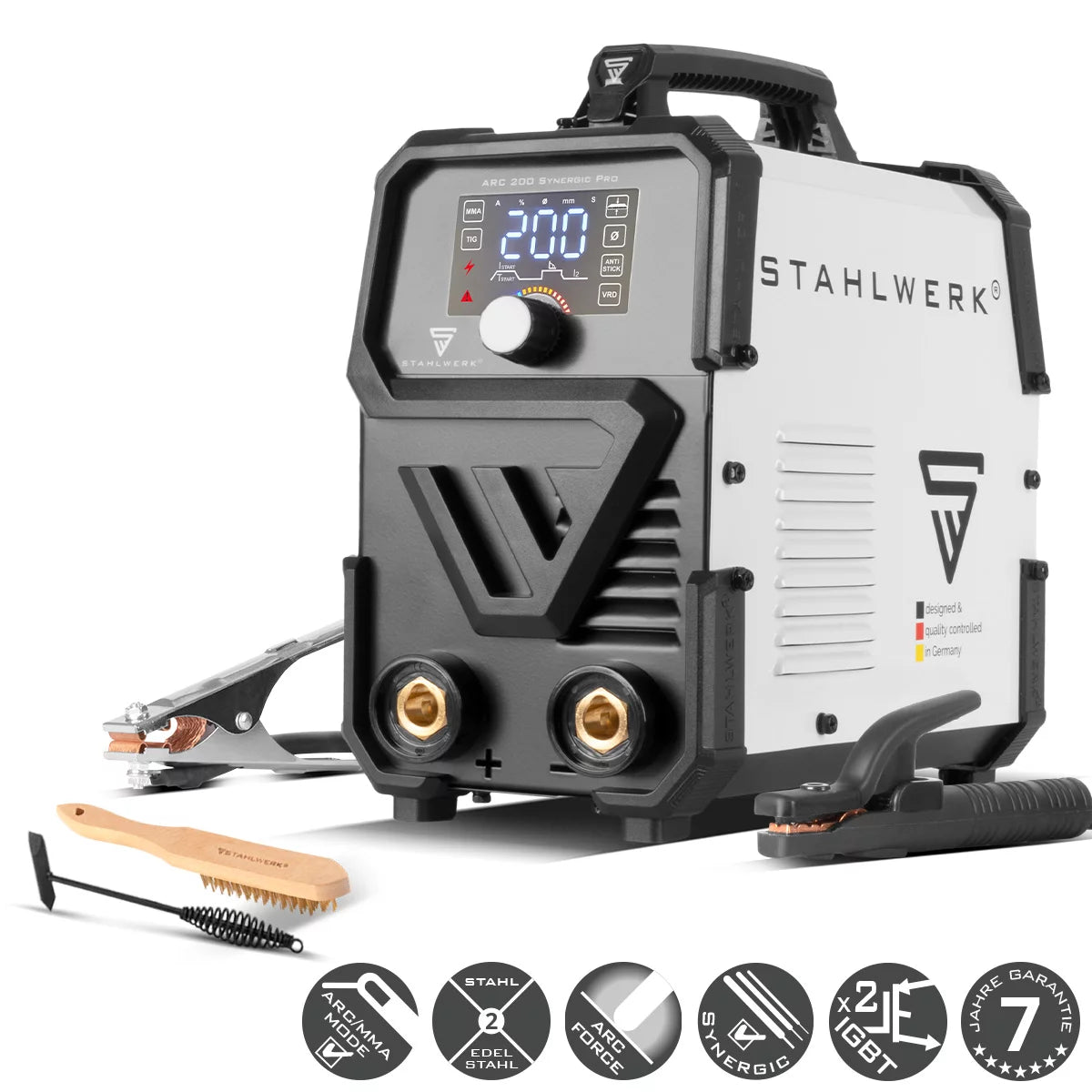 STAHLWERK ARC 200 Synergic Pro Elektroden-Schweißgerät, vollsynergischer MMA | E-Hand | Lift-TIG Inverter mit 200 Ampere und IGBT Technologie
