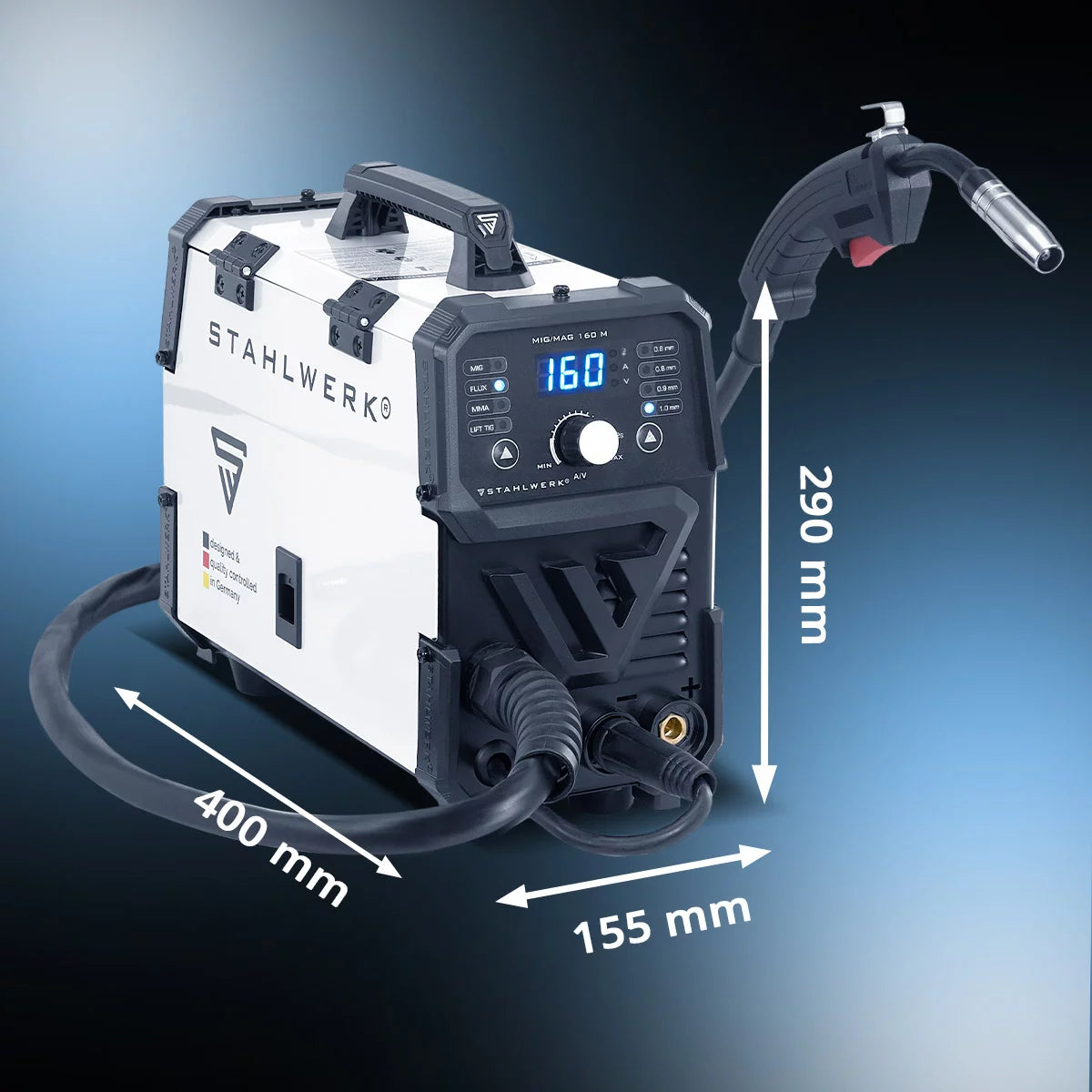 STAHLWERK MIG/MAG 160 M welding machine Fully synergic 5 in 1 combination device with real 160 amps and 2 rolls of drive/cored wire, MIG MAG, ARC MMA, Lift TIG