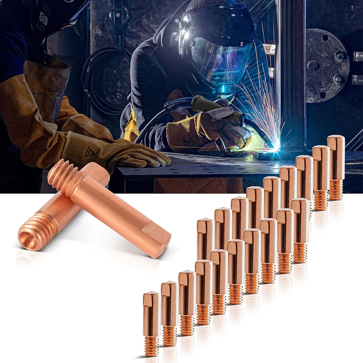 STAHLWERK MIG MAG contact tip set | Set of 20 contact tips M6x25 0.9 mm | 13-in-1 nozzle cleaner in a case | Accessories for AK15, MB15, AK14, MB14 | Cleaning and wear parts set for MIG/MAG welding torches