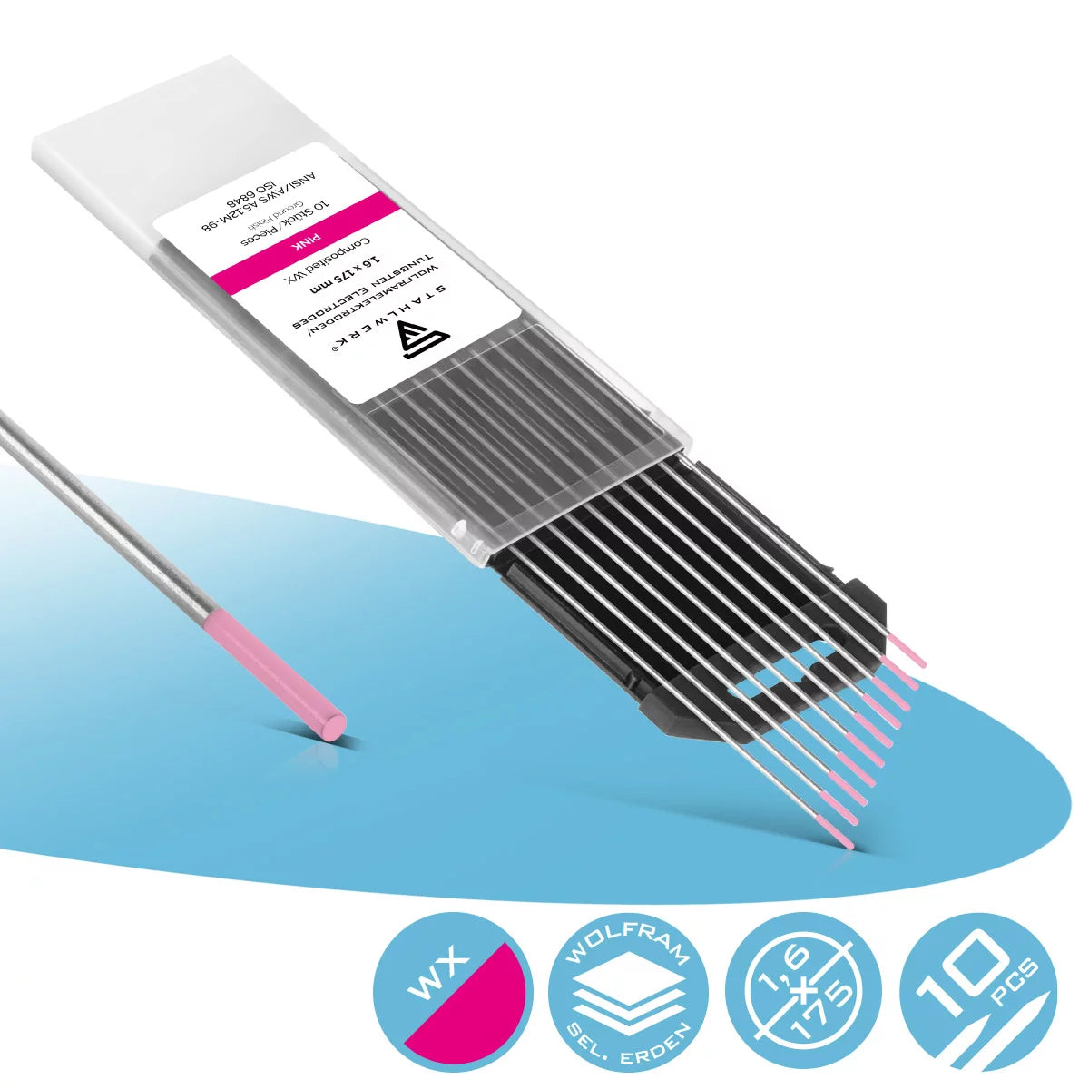 Electrodes en tungstène en acier / électrodes de soudage WX Pink 1,6 x 175 mm dans l'ensemble des 10 pratiques