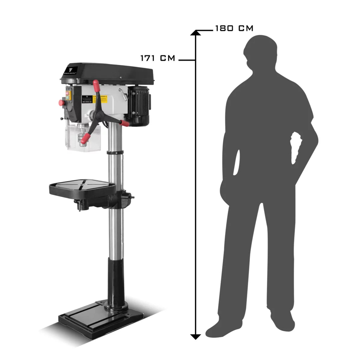 STAHLWERK BD-1500 ST Säulenbohrmaschine | Leistungsstarke Standbohrmaschine 1500 Watt für Heimwerker und Metallbau | Bohrdurchmesser Ø 20 mm | 150 - 2.450 U/min | Robuster Bohrtisch und Metallfuss