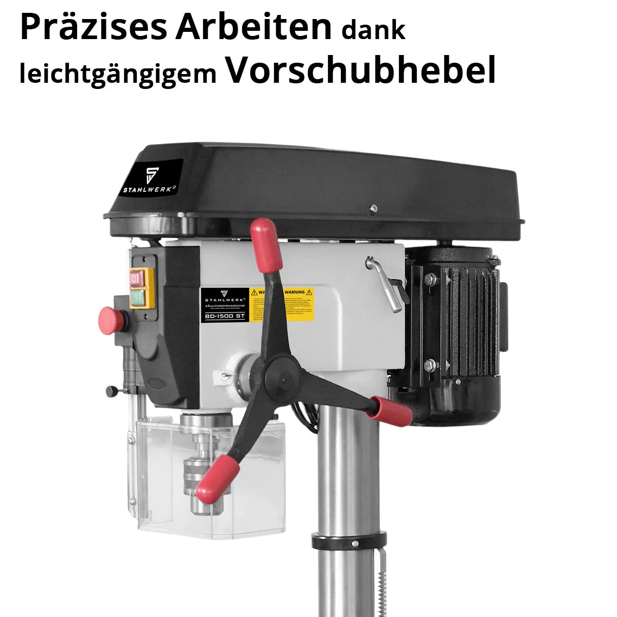 STAHLWERK BD-1500 ST Säulenbohrmaschine | Leistungsstarke Standbohrmaschine 1500 Watt für Heimwerker und Metallbau | Bohrdurchmesser Ø 20 mm | 150 - 2.450 U/min | Robuster Bohrtisch und Metallfuss