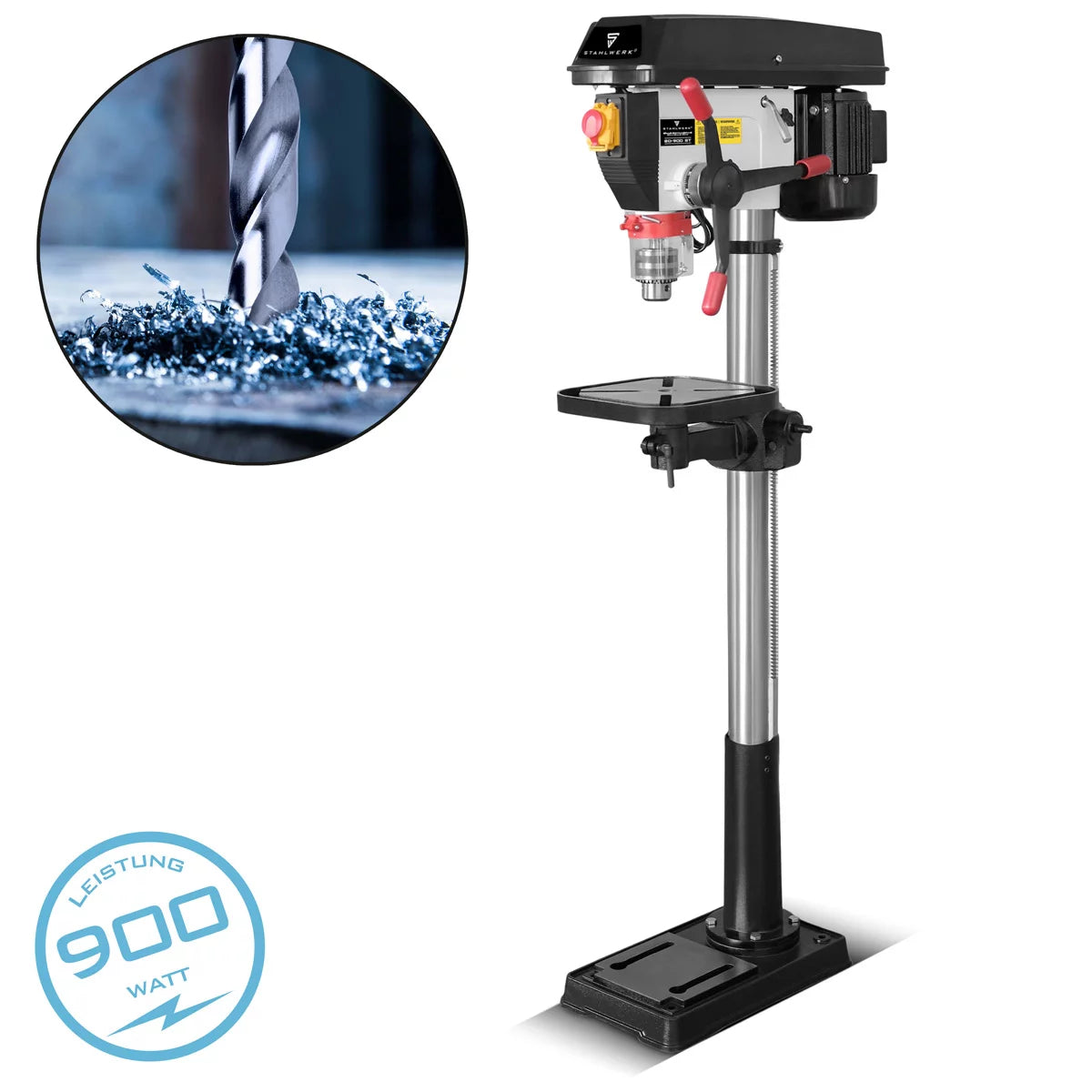 STAHLWERK BD-900 ST sütunlu delme makinesi | Kendin Yap meraklıları ve metal yapılar için 900 Watt'lık güçlü matkap | Delme çapı Ø 20 mm | 280 - 2.380 dev/dak | Sağlam matkap masası ve metal taban