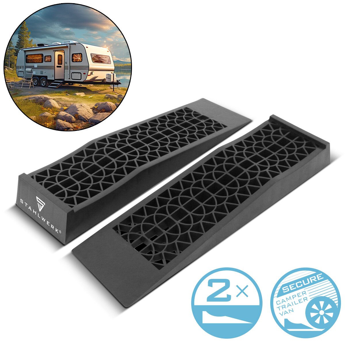 Mecanismo de acero Paso Wedge GT-13 ST 2 Conjunto con capacidad de carga de 3 T 700 x 200 x 78 mm Medición de cría | Leglege Wedge | Rampa rampa | Hornera inversa | Cuña de compensación para autocaravana, caravana, caravana o remolque