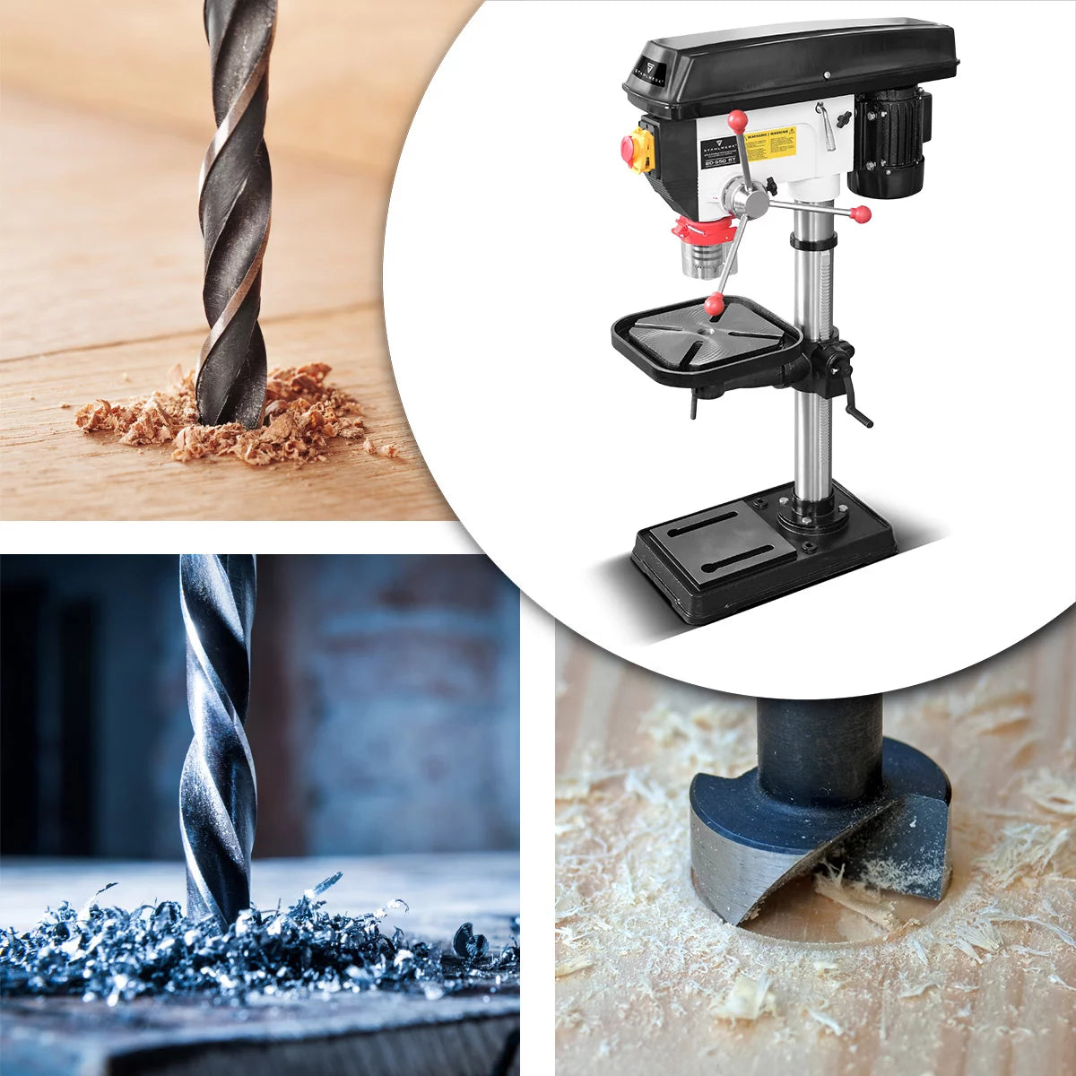 STAHLWERK BD-550 ST Standbohrmaschine | Robuste Säulenbohrmaschine mit 550 W für Heimwerker, Metallbau | Bohrdurchmesser Ø 16 mm | 200 - 2.800 U/min |Robuster Bohrtisch und Metallfuss für stabilen Stand