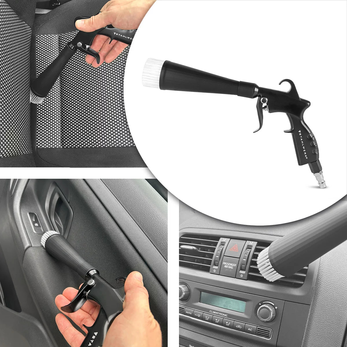 STAHLWERK Trockenreinigungspistole RP-25 ST | Kugelgelagerte Metall-Wirbeldüse | Druckluft-Reinigungspistole | Tornado-Effekt | Starker Polsterreiniger | Kfz-Ausblaspistole zur Oberflächenreinigung