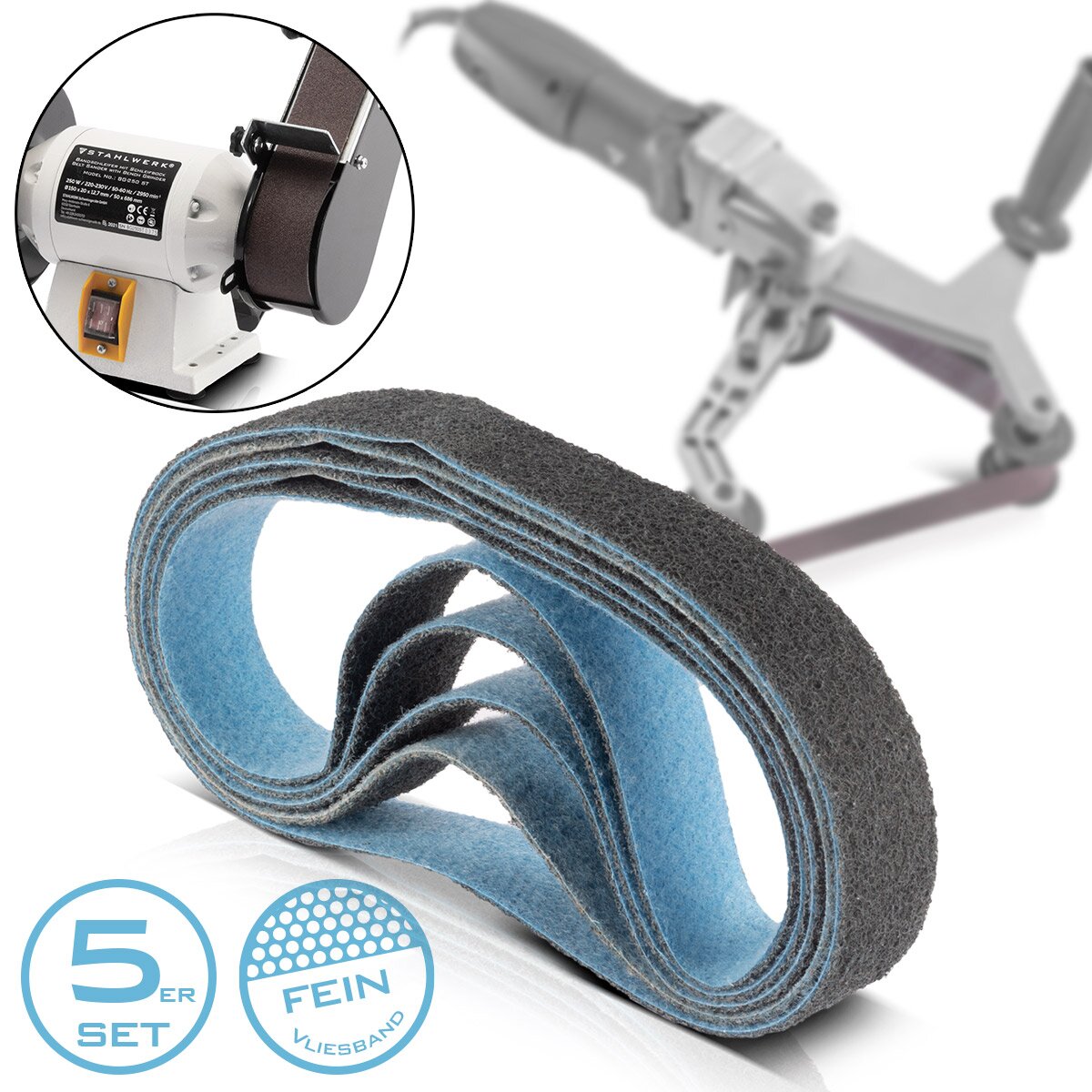 Stahlwerk Sleif Flezen 5 Set İnce Tahıl 40 x 760 mm Taşlama Bandı | VLIES BANDLAR | Poliervlies | Evrensel öğütme bantları | Boru bandı öğütücü, bant öğütücü ve taşlama cihazları için öğütme aracısı