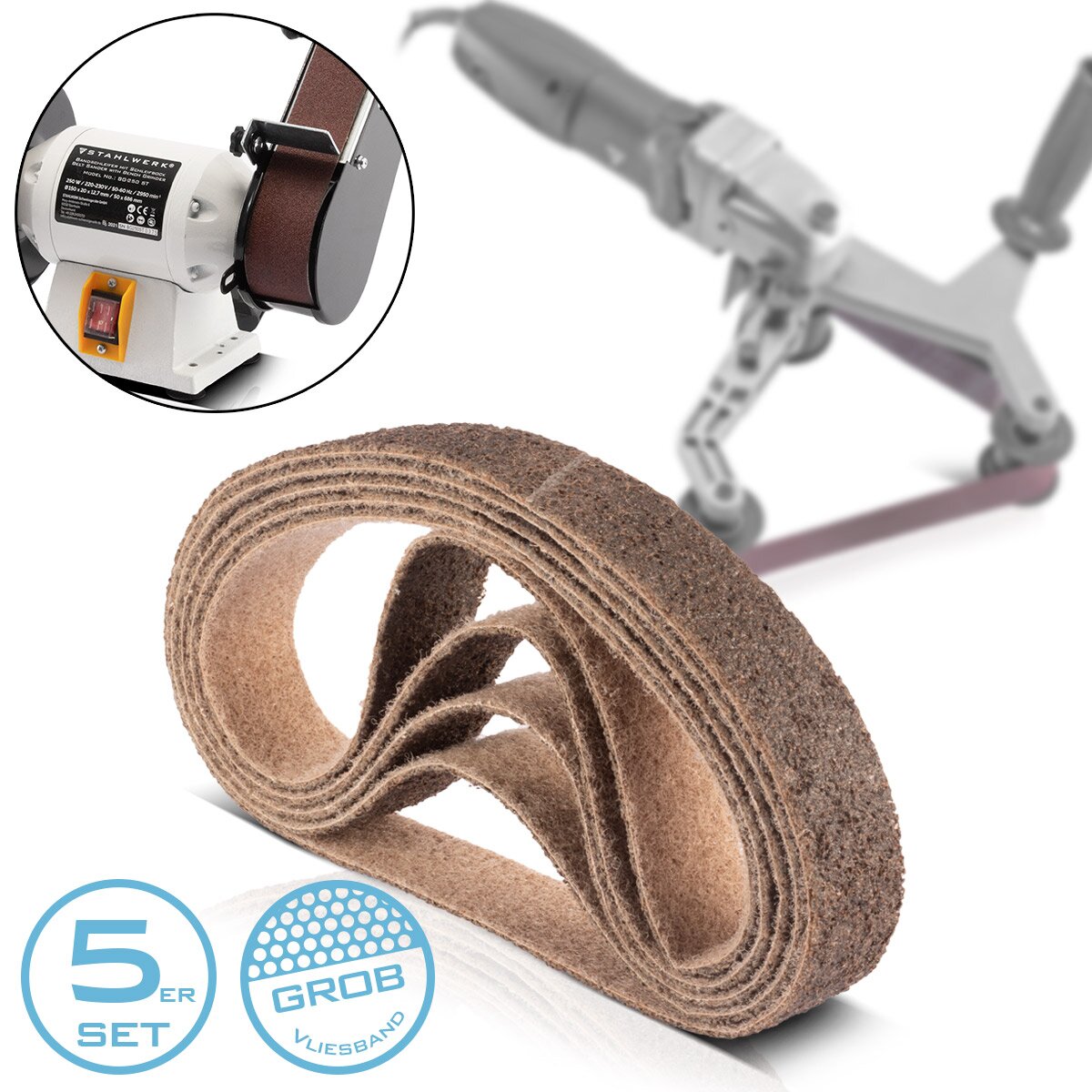 Stahlwerk Sleif Flezen 5 Set Grobe Tahıl Boyutu 40 x 760 mm Taşlama Bandı | VLIES BANDLAR | Poliervlies | Evrensel öğütme bantları | Boru bandı öğütücü, bant öğütücü ve taşlama cihazları için öğütme aracısı