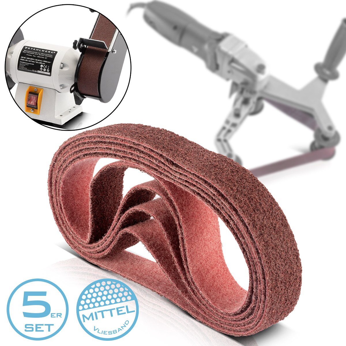 Stahlwerk sleif fleva 5 set orta tahıl 40 x 760 mm taşlama bandı | VLIES BANDLAR | Poliervlies | Evrensel öğütme bantları | Boru bandı öğütücü, bant öğütücü ve taşlama cihazları için öğütme aracısı