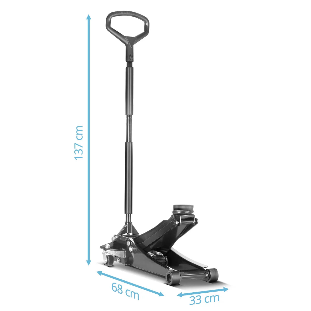 STAHLWERK car jack WHB-73 ST with 3 t load capacity, rubberized silent rollers, double lifting piston and 73-500 mm lifting range | Extra flat trolley jack | Hydraulic car jack | Black car jack