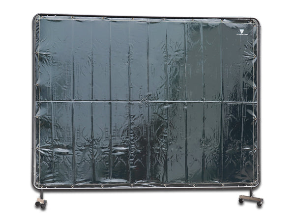 STAHLWERK mobile Schweißerschutzwand 240 x 180 cm aus Stahl und UV-resistentem Vinyl-Kunststoff