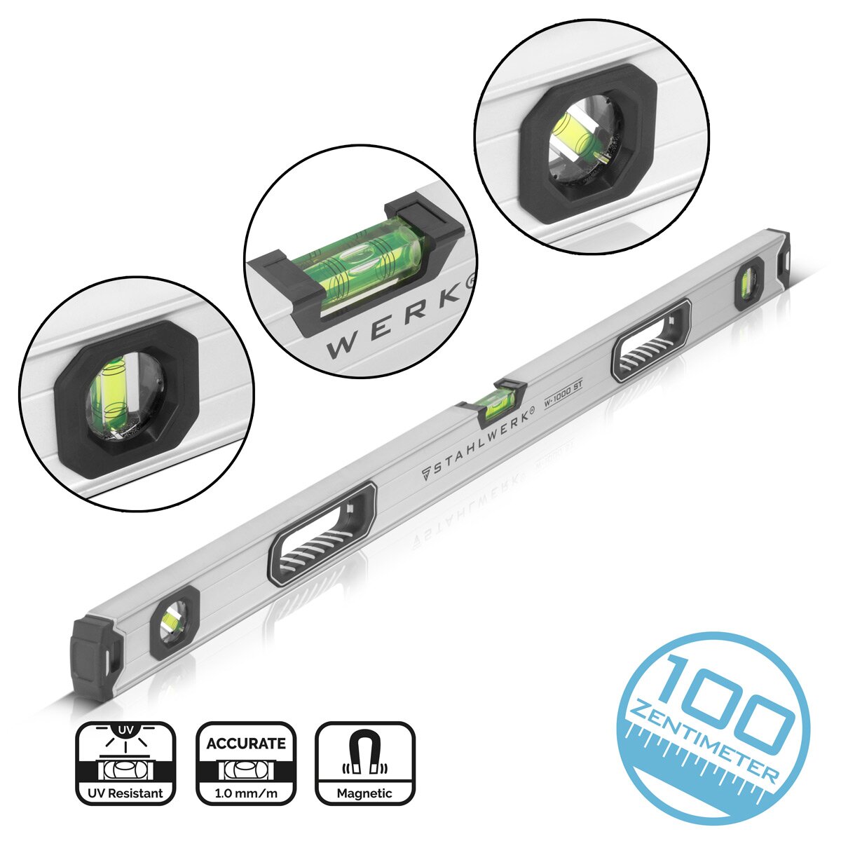 Çelik İşleri Su Ölçeği W-1000 ST 1000 mm uzunluğunda Alüminyumdan Yapılmış Manyetik Yön Ölçeği | Mıknatıs Su Ölçeği | Alüminyum su ölçeği