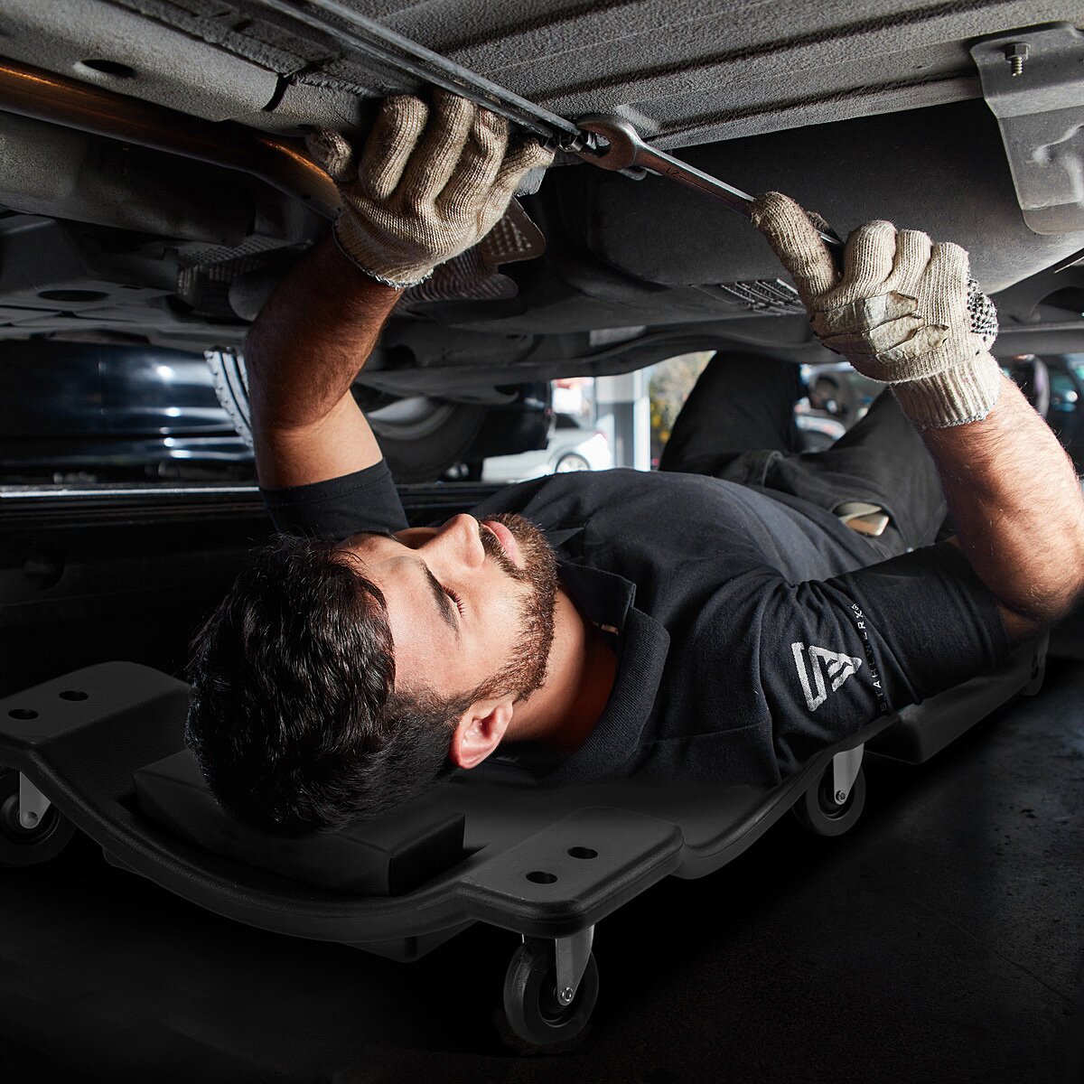 STAHLWERK Kfz-Rollbrett RC-40 ST mit 500 kg Tragfähigkeit und 6 beweglichen Rollen, ergonomisches Montagerollbrett | Montageliege | Werkstattrollbrett | Werkstattliege aus robustem Kunststoff