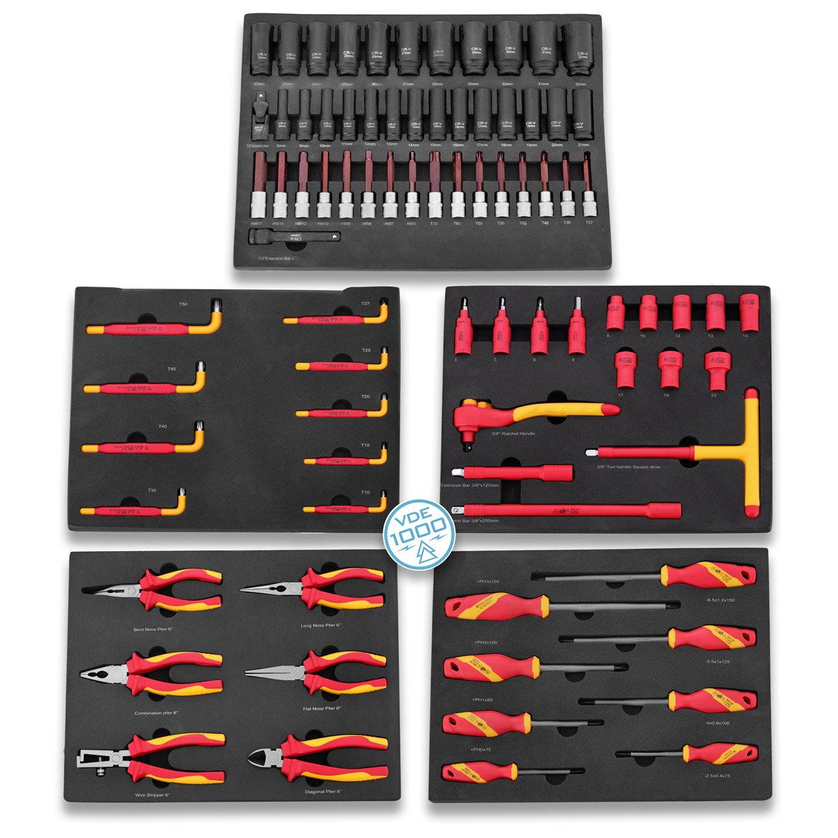 STAHLWERK Werkstattwagen DINO bestückt mit 364 Premium-Werkzeugen aus Chrom-Vanadium abschließbarer XXL Werkzeugwagen | Profi Montagewagen mit 12 Schubladen und gummierten Long-Life-Rollen