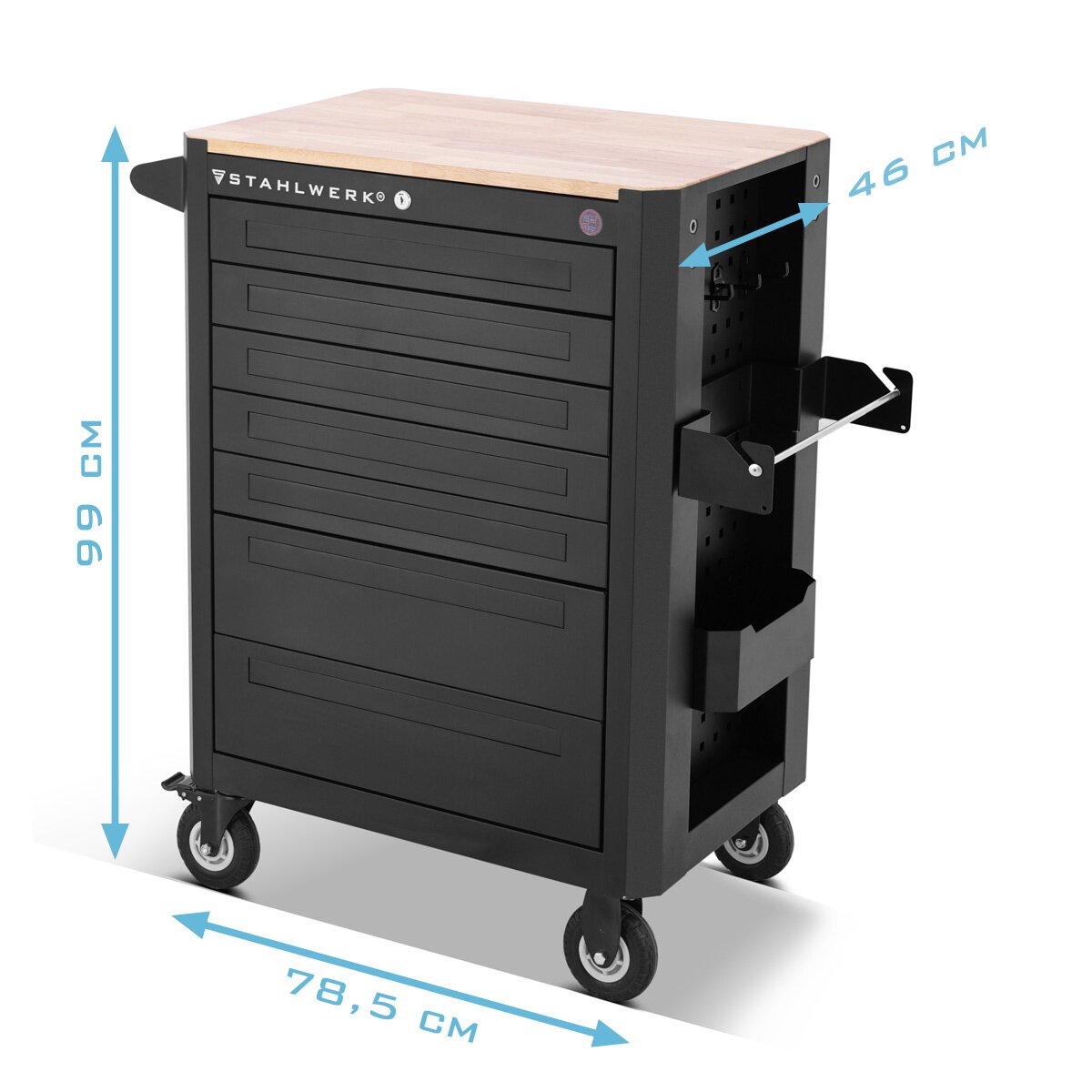 Stahlwerk Atölye Arabası Crow Crow Vanadyum Kilitlenebilir Alet Arabası'ndan yapılmış 235 Premium Aracı ile donatılmıştır. 7 çekmeceli profesyonel montaj kanalları ve kauçuk uzun ömürlü silindirler